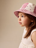 Cream and red patchwork bucket hat, imported from the UK