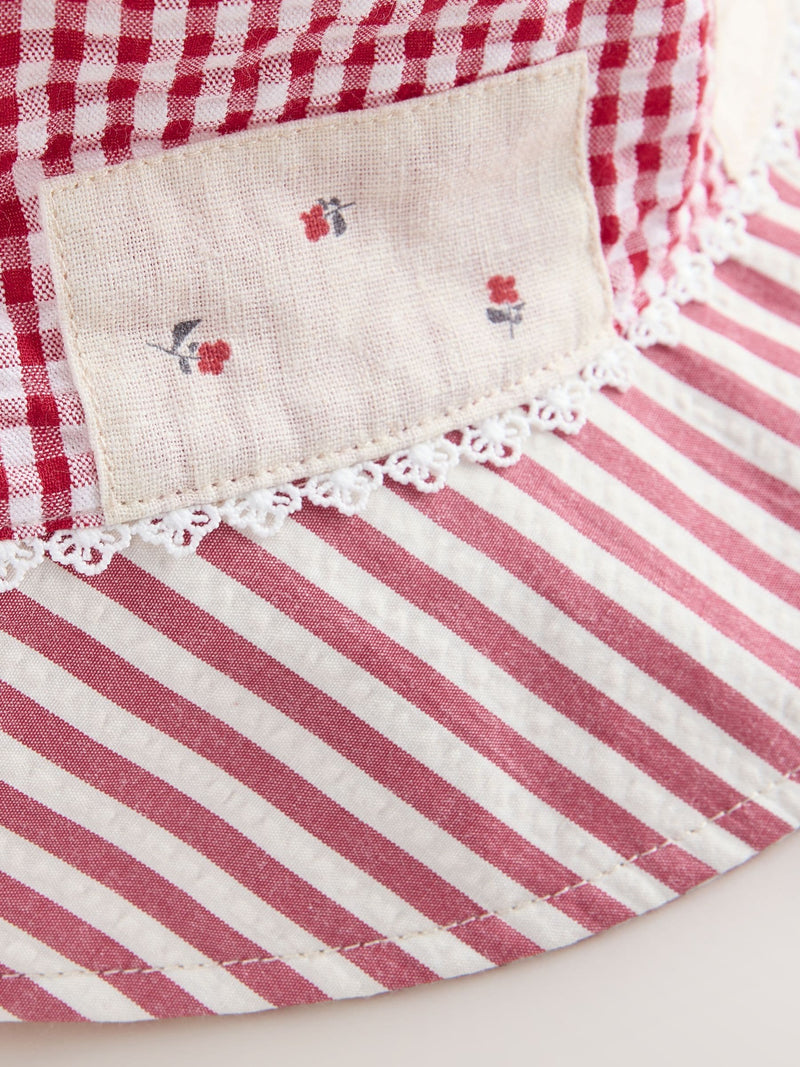 Cream and red patchwork bucket hat, imported from the UK