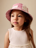 Cream and red patchwork bucket hat, imported from the UK