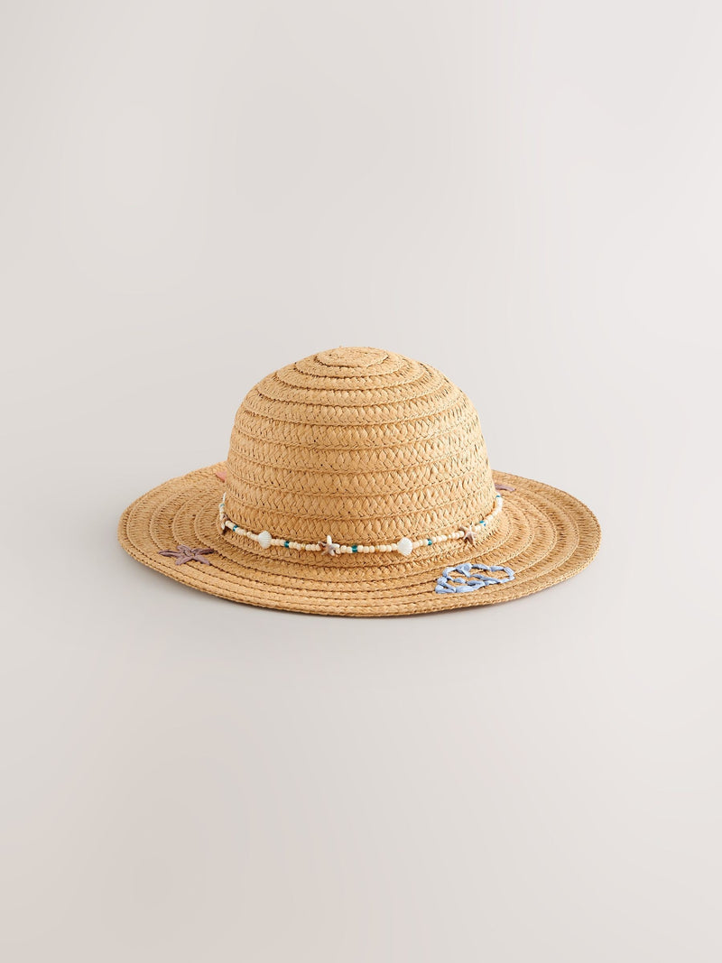 Cream/Blue Shell Straw Sun Hat (1-13yrs)