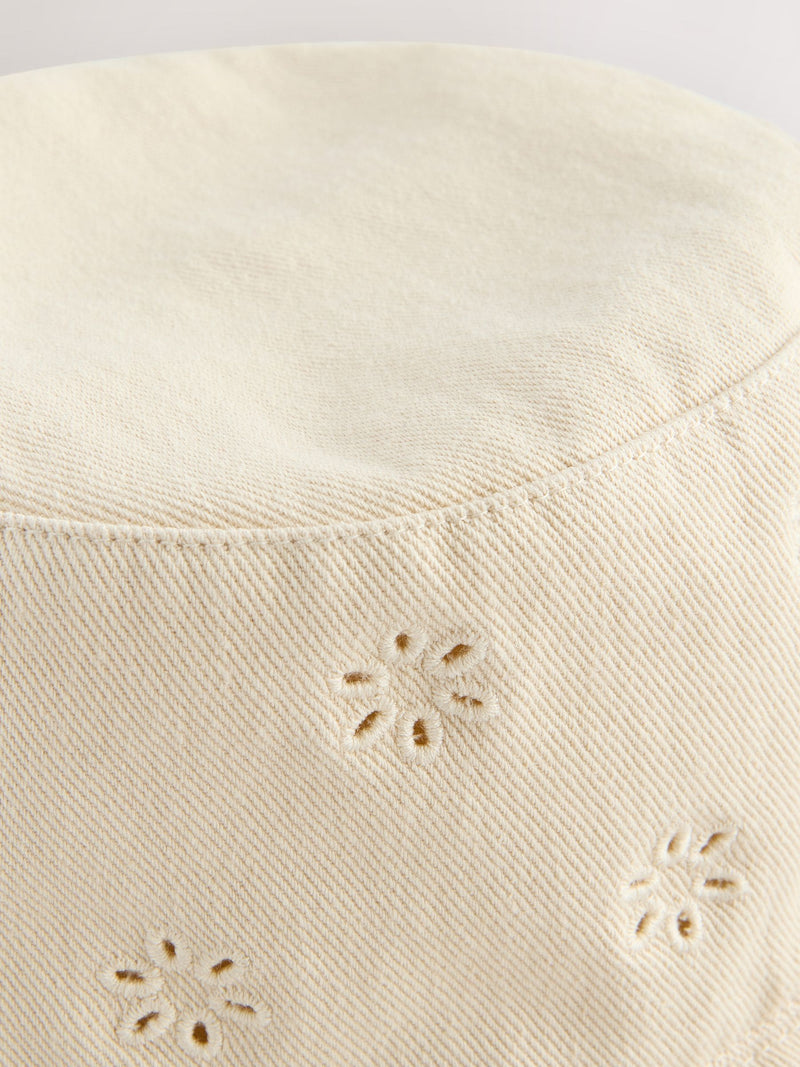 Laser cut embroidered bucket hat for children, imported from the UK