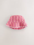 Bucket hat pink striped washed denim, imported from the UK