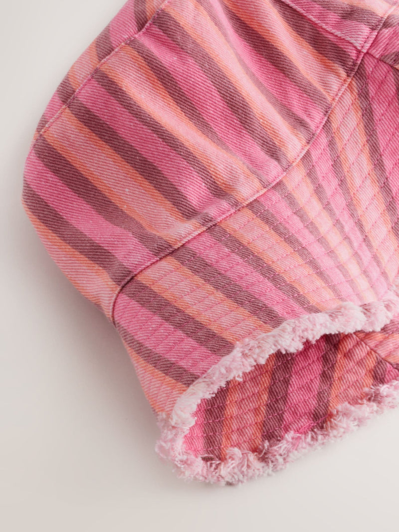 Bucket hat pink striped washed denim, imported from the UK