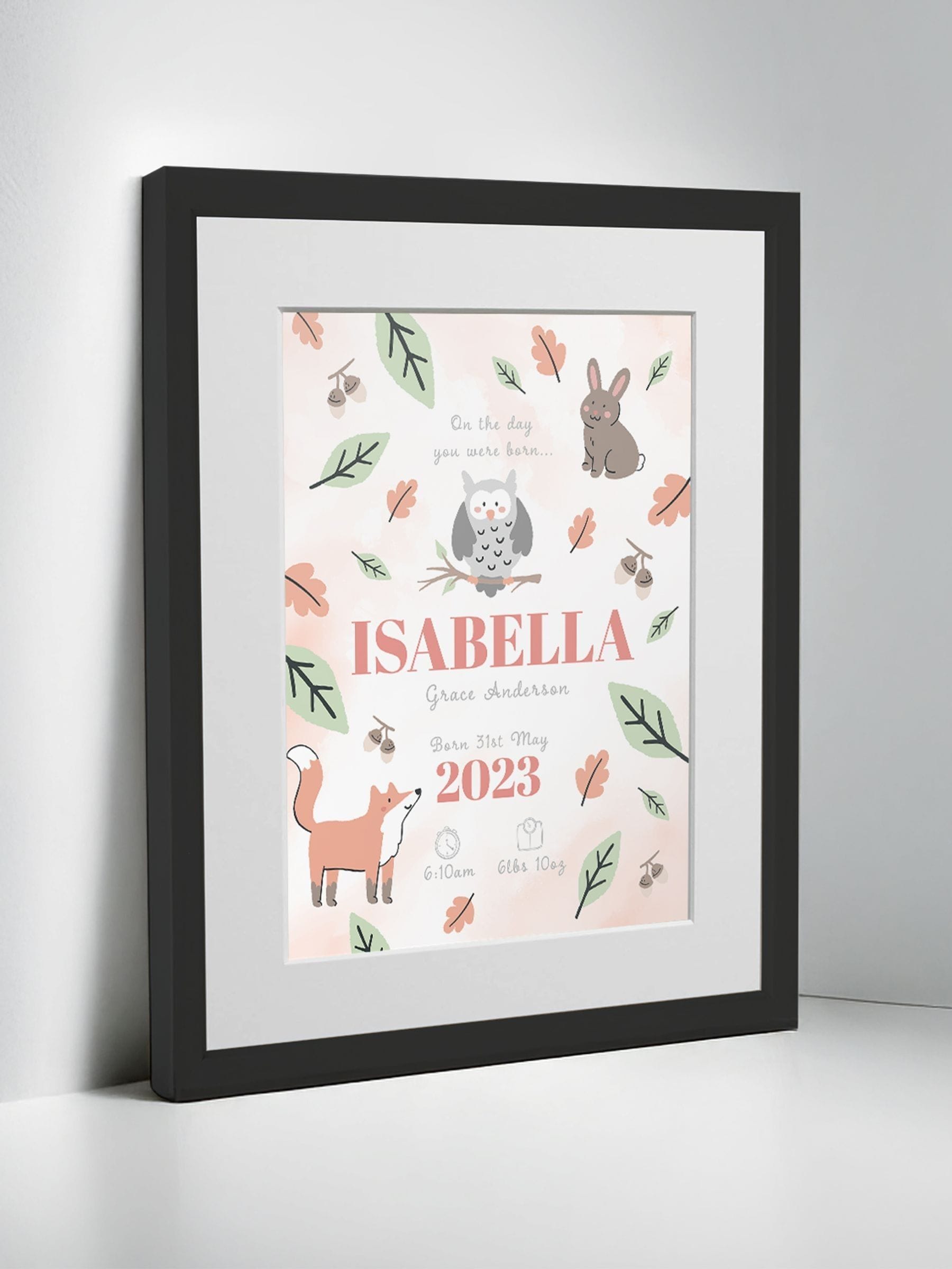 Jonnys Sister personalised woodland framed print 12x10 inches, imported from the UK