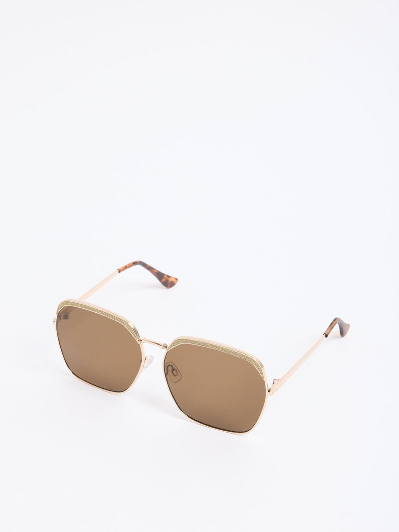 Lipsy brown oversized glitter metal frame sunglasses (British brand)