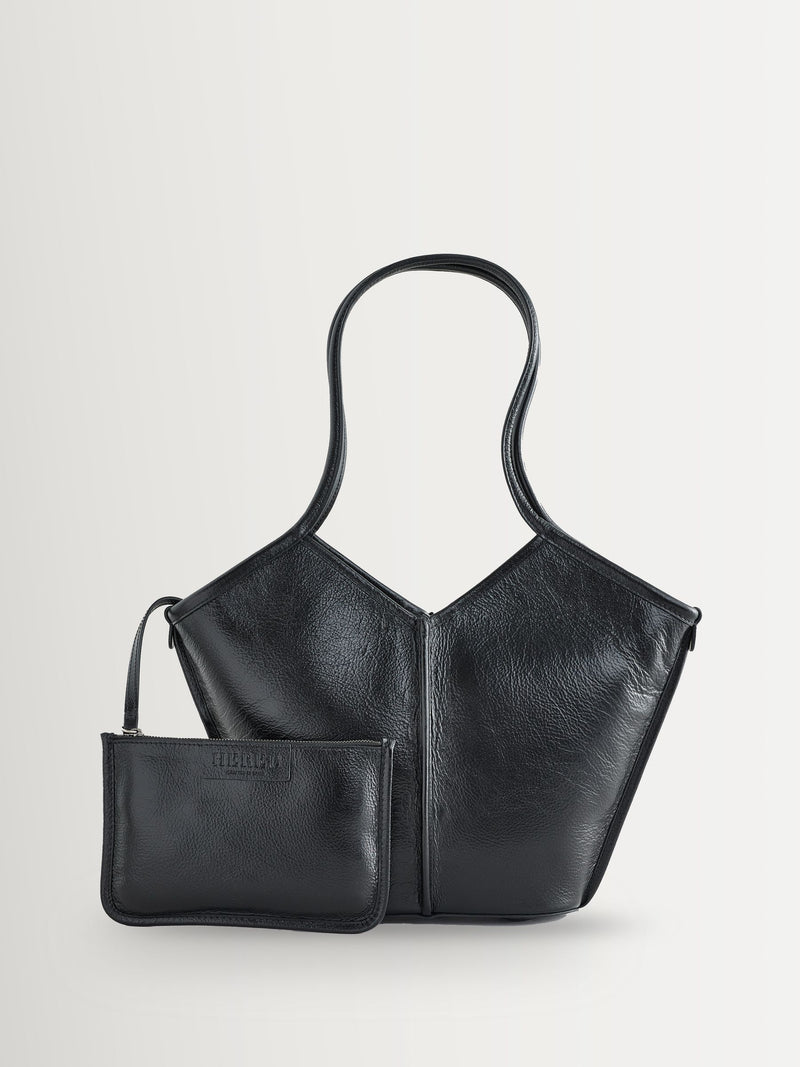 Hereu Studio Calella S shoulder bag in black leather, imported from the UK