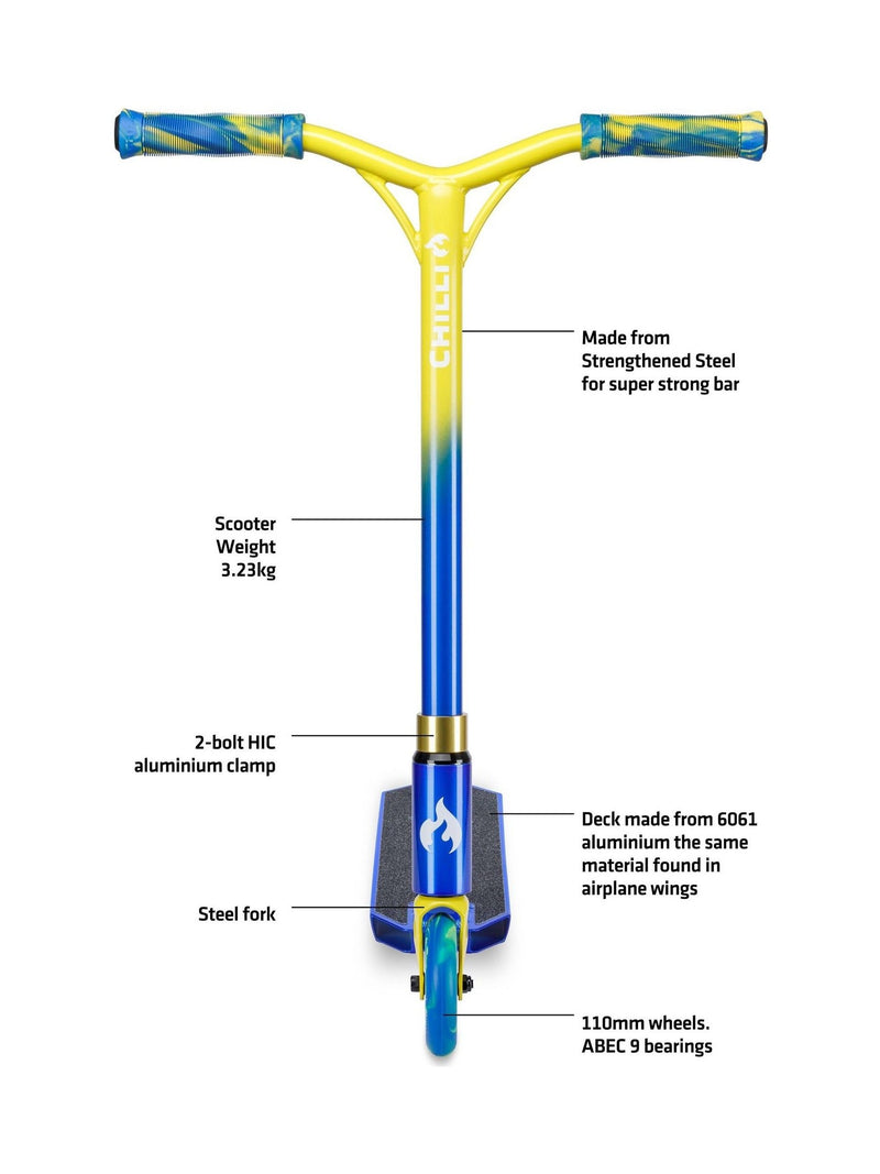 Micro Scooters blue yellow Jumpstart stunt scooter - British product
