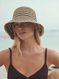 Straw bucket hat chocolate brown natural stripe, UK version