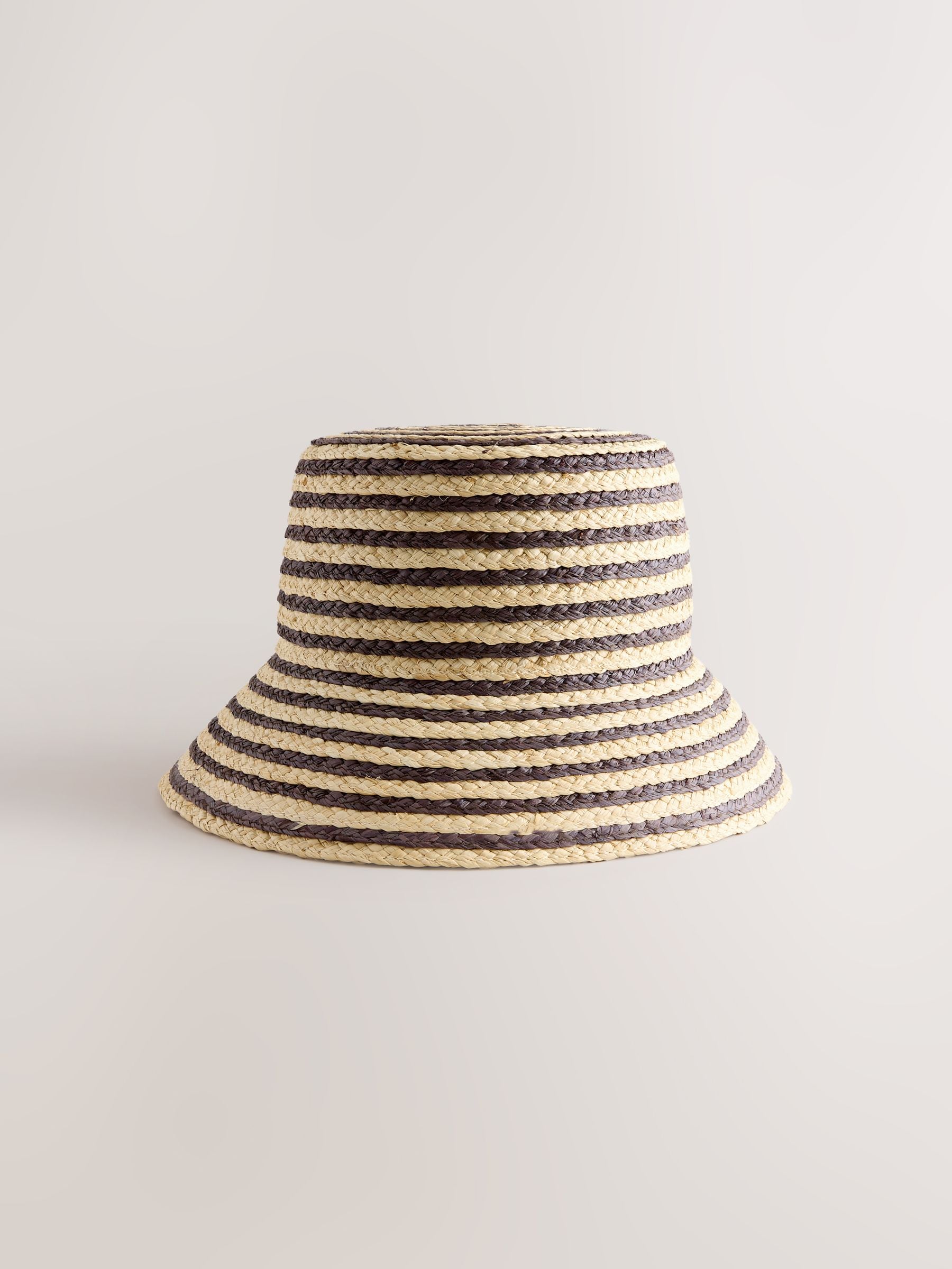 Straw bucket hat chocolate brown natural stripe, UK version