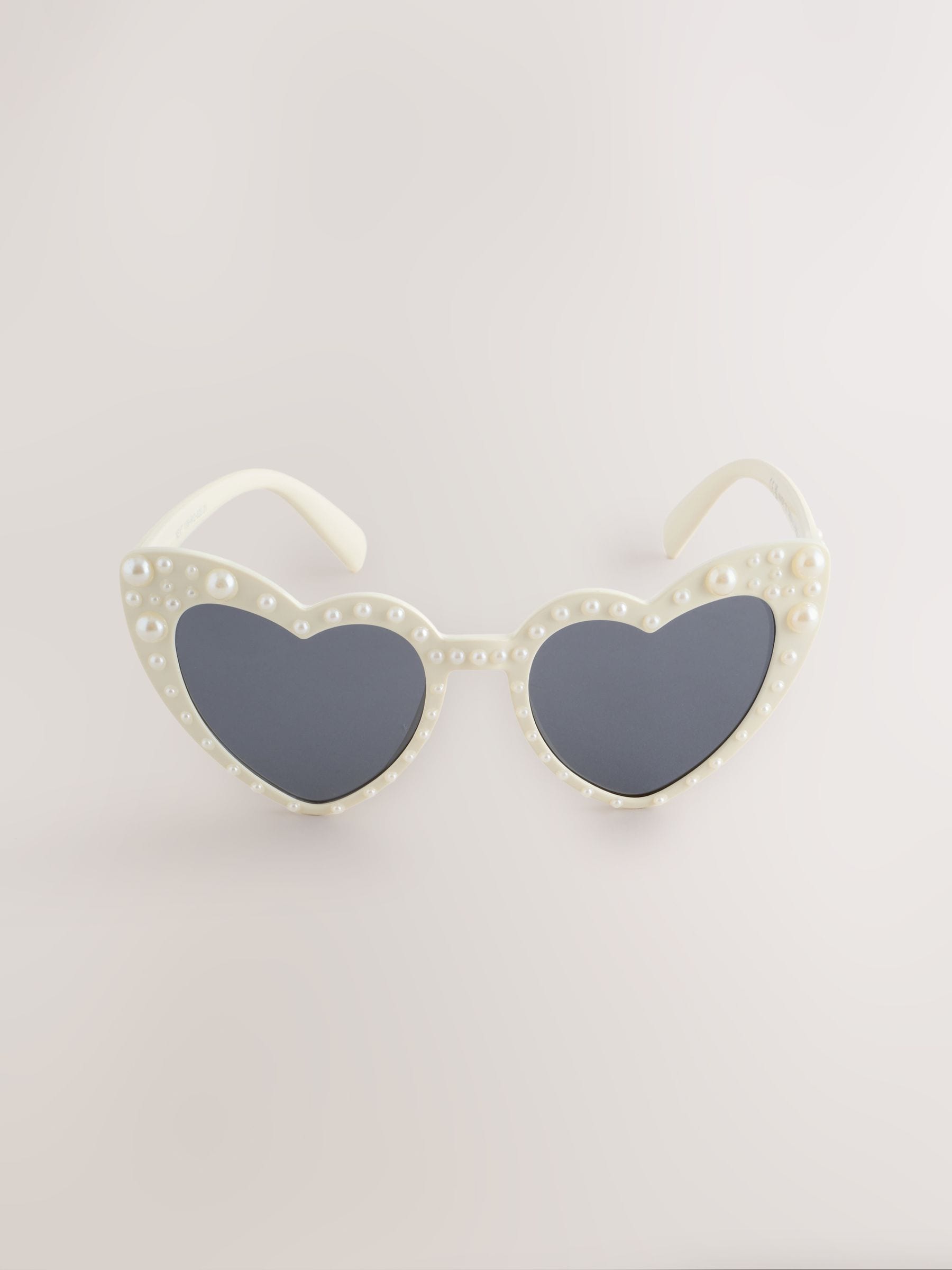 White novelty heart sunglasses pearl details - British product