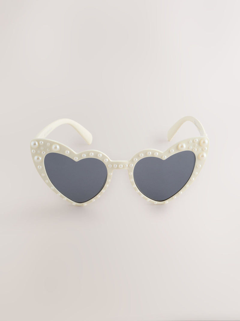 White novelty heart sunglasses pearl details - British product
