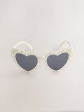 White novelty heart sunglasses pearl details - British product