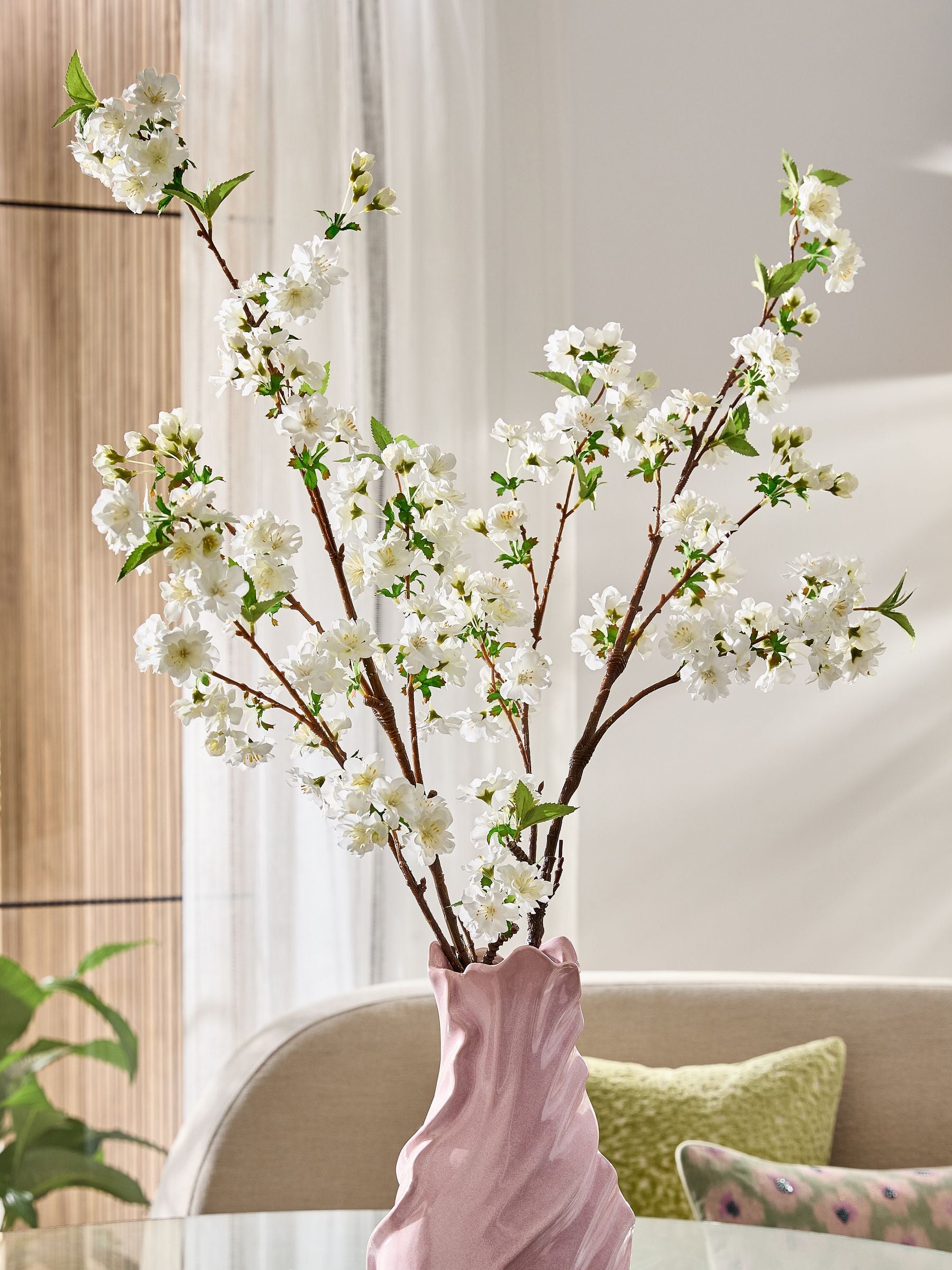 White artificial blossom 2 stems 113cm (British brand)
