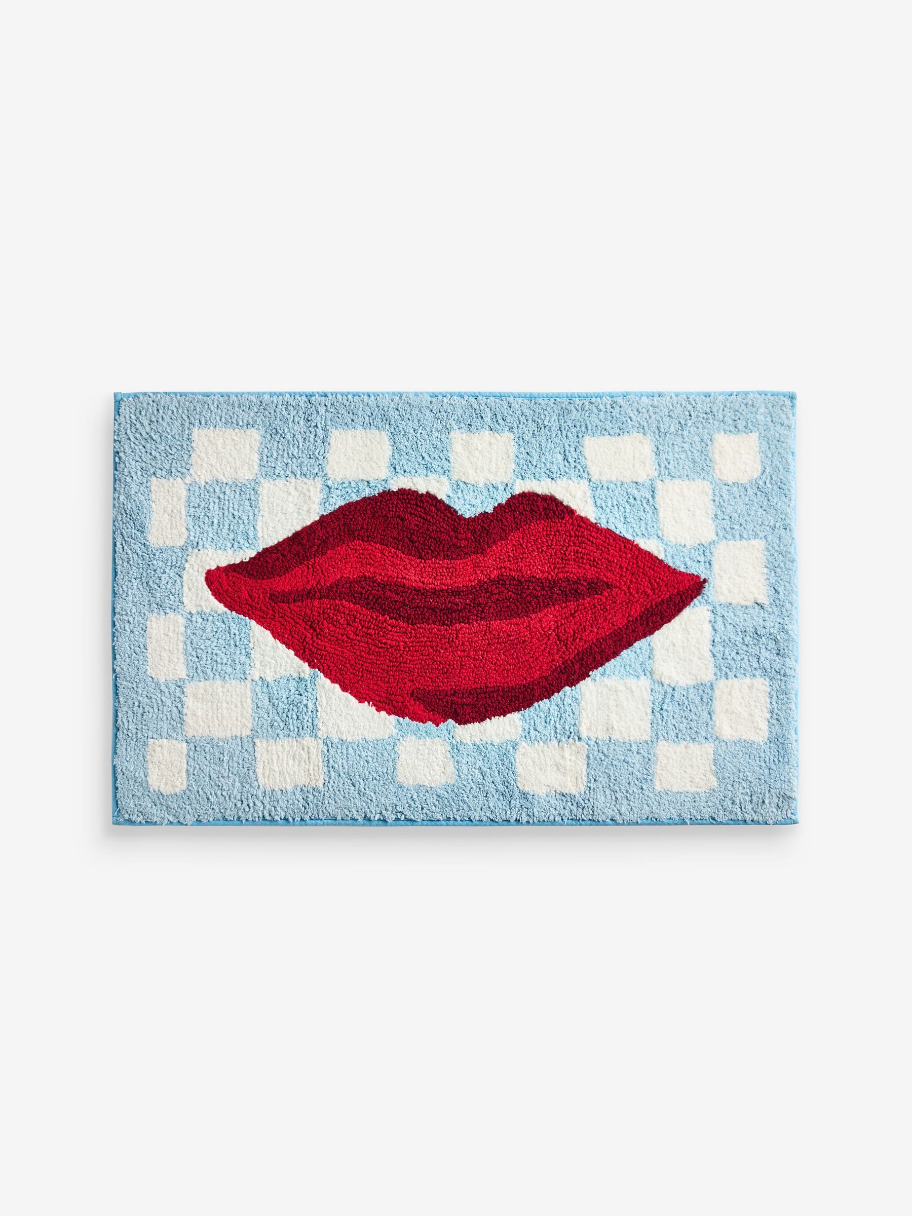 Eleanor Bowmer blue checkerboard lips bath mat 50x80cm, UK version
