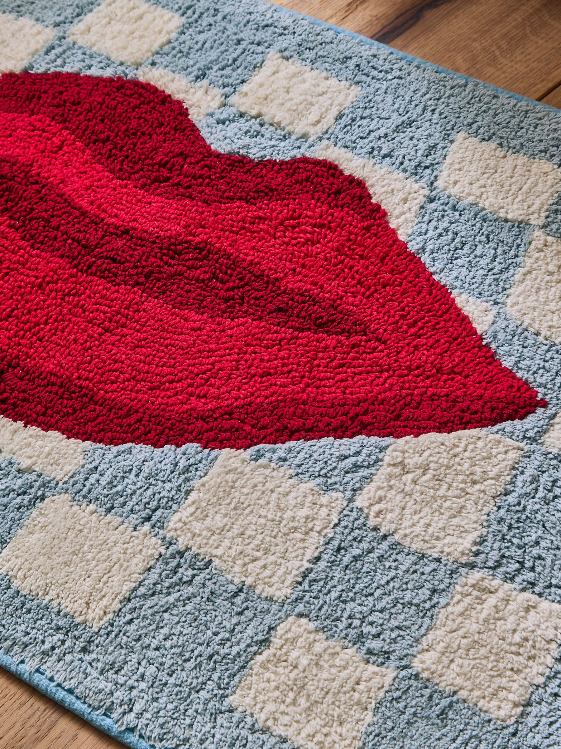 Eleanor Bowmer blue checkerboard lips bath mat 50x80cm, UK version