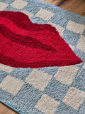 Eleanor Bowmer blue checkerboard lips bath mat 50x80cm, UK version