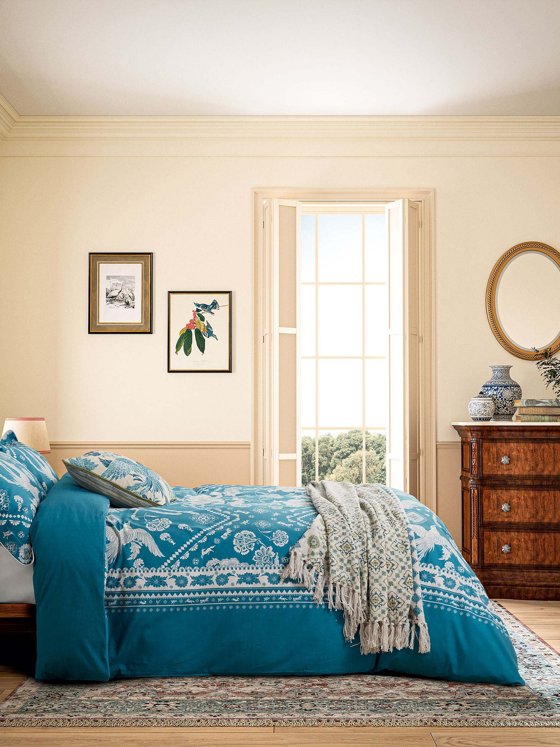 Joules Blue Hidcote Birds duvet cover and pillowcase set, UK version