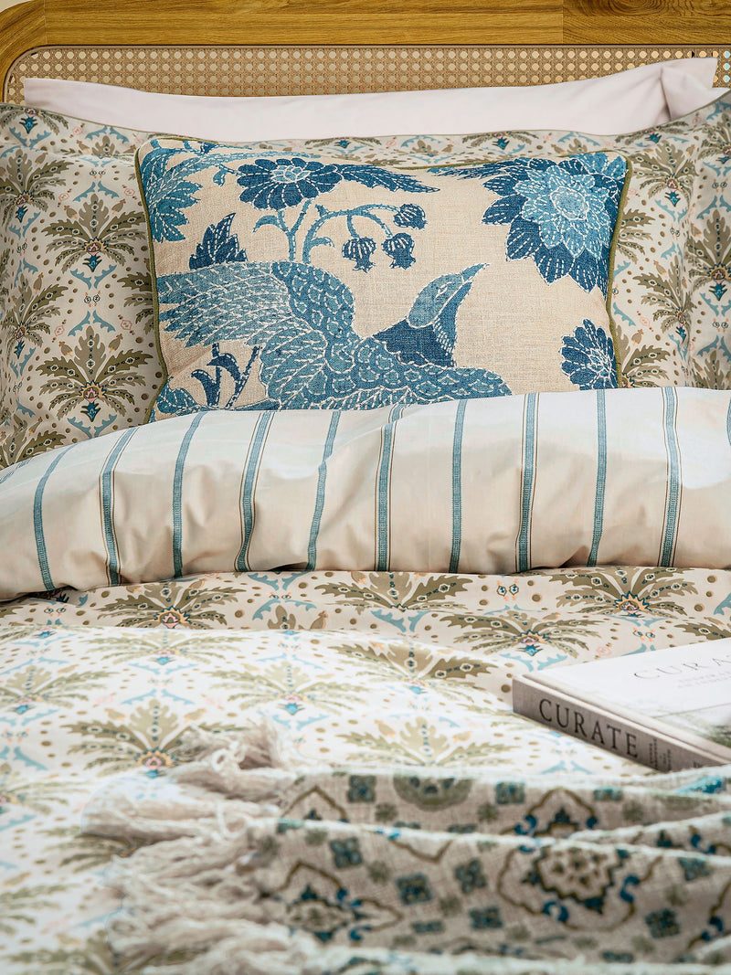 Joules Cream Multi Palm Geo duvet cover and pillowcase set, UK version