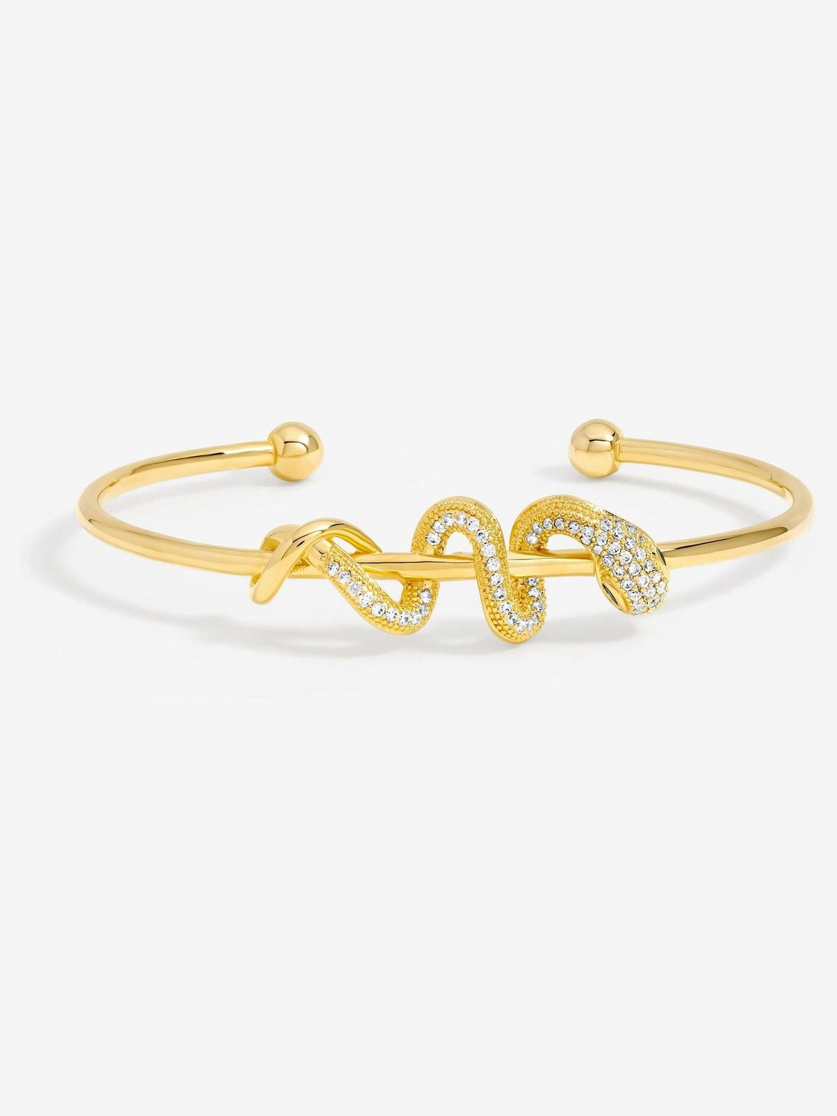 14K Gold Plated Crystal Snake Bracelet Cuff with Lobster Clasp, 50mm Width, 204.4mm Length