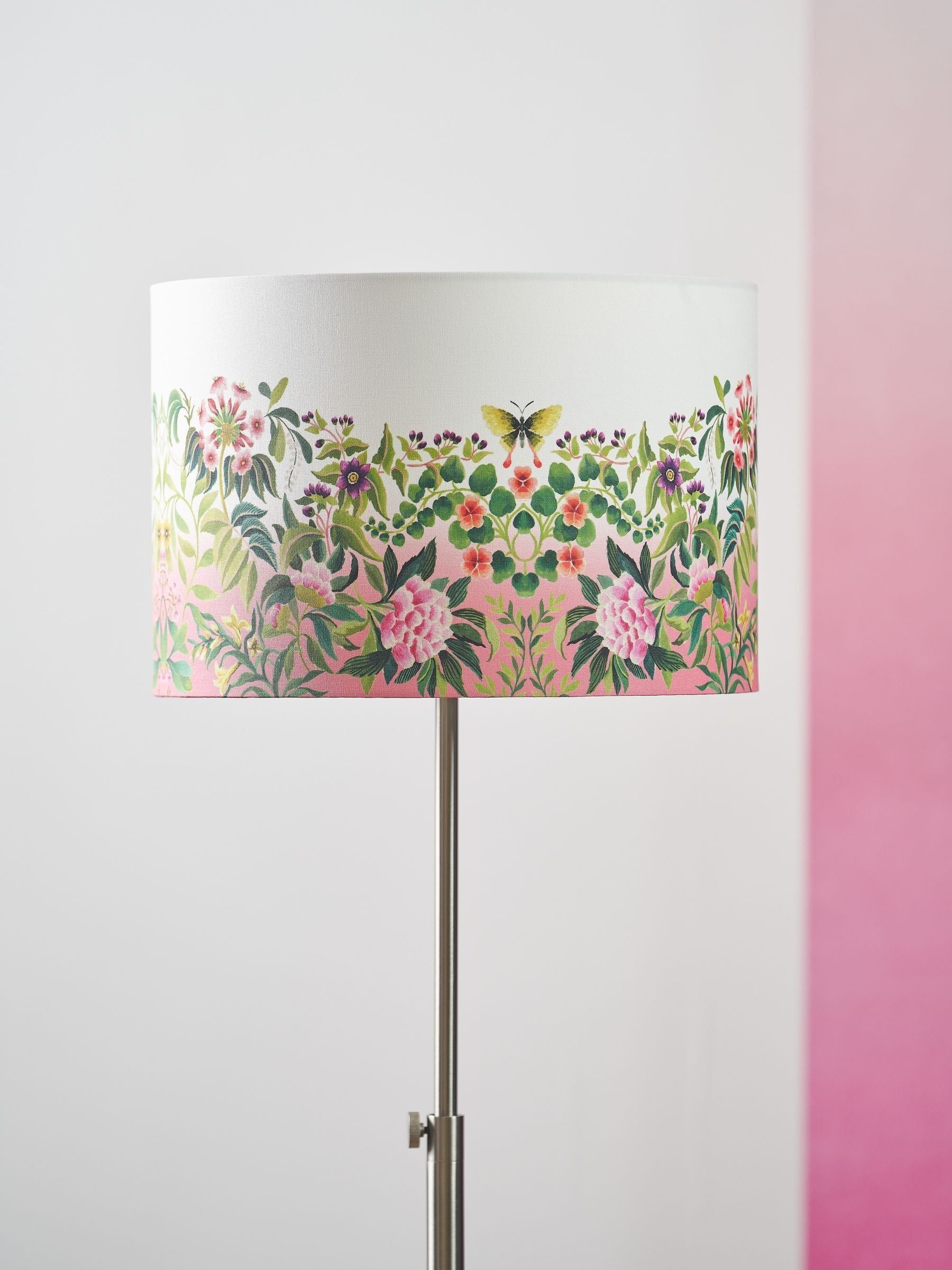 Designers Guild Fuchsia Ikebana drum shade, imported from the UK