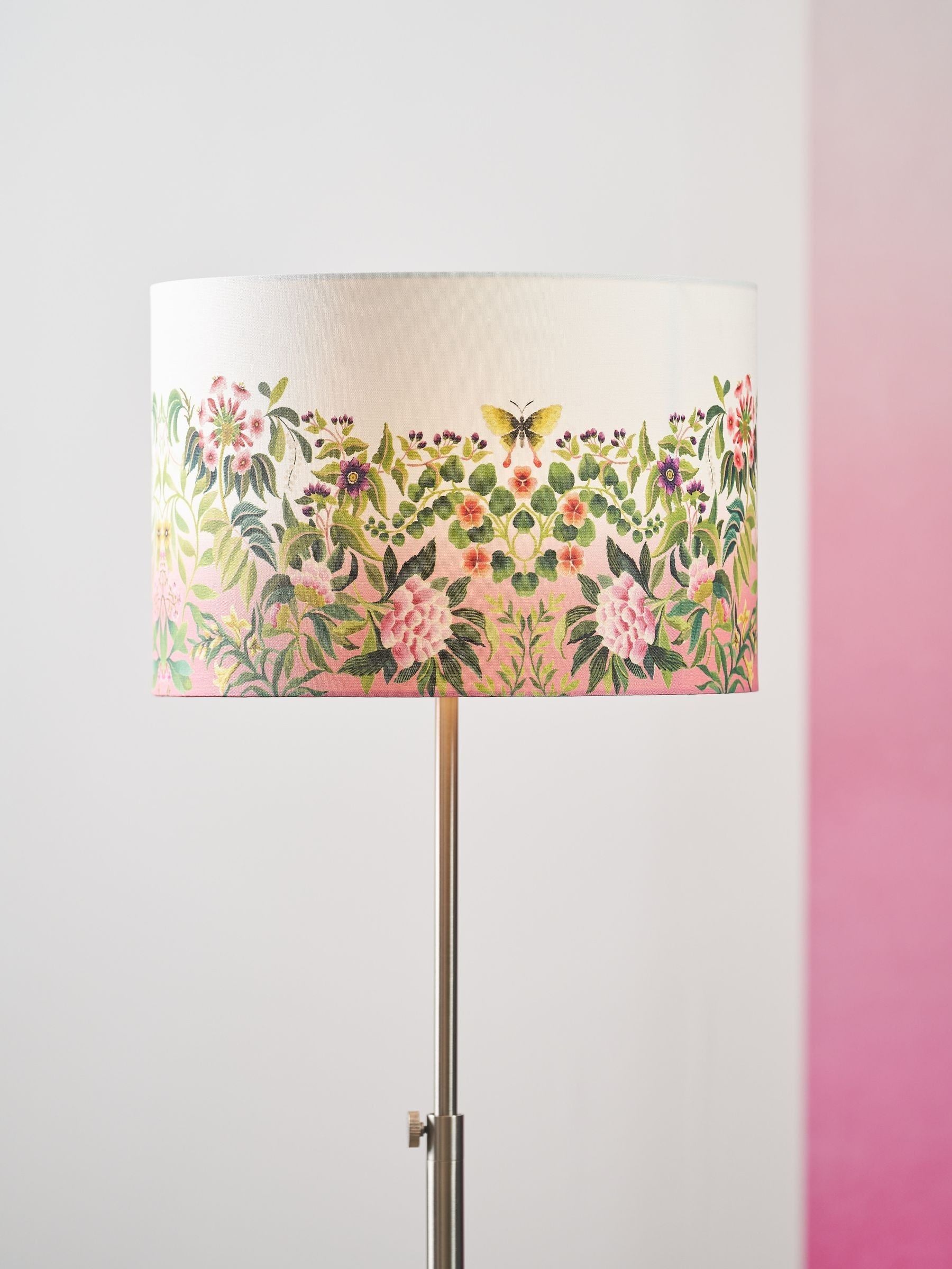 Designers Guild Fuchsia Ikebana drum shade, imported from the UK