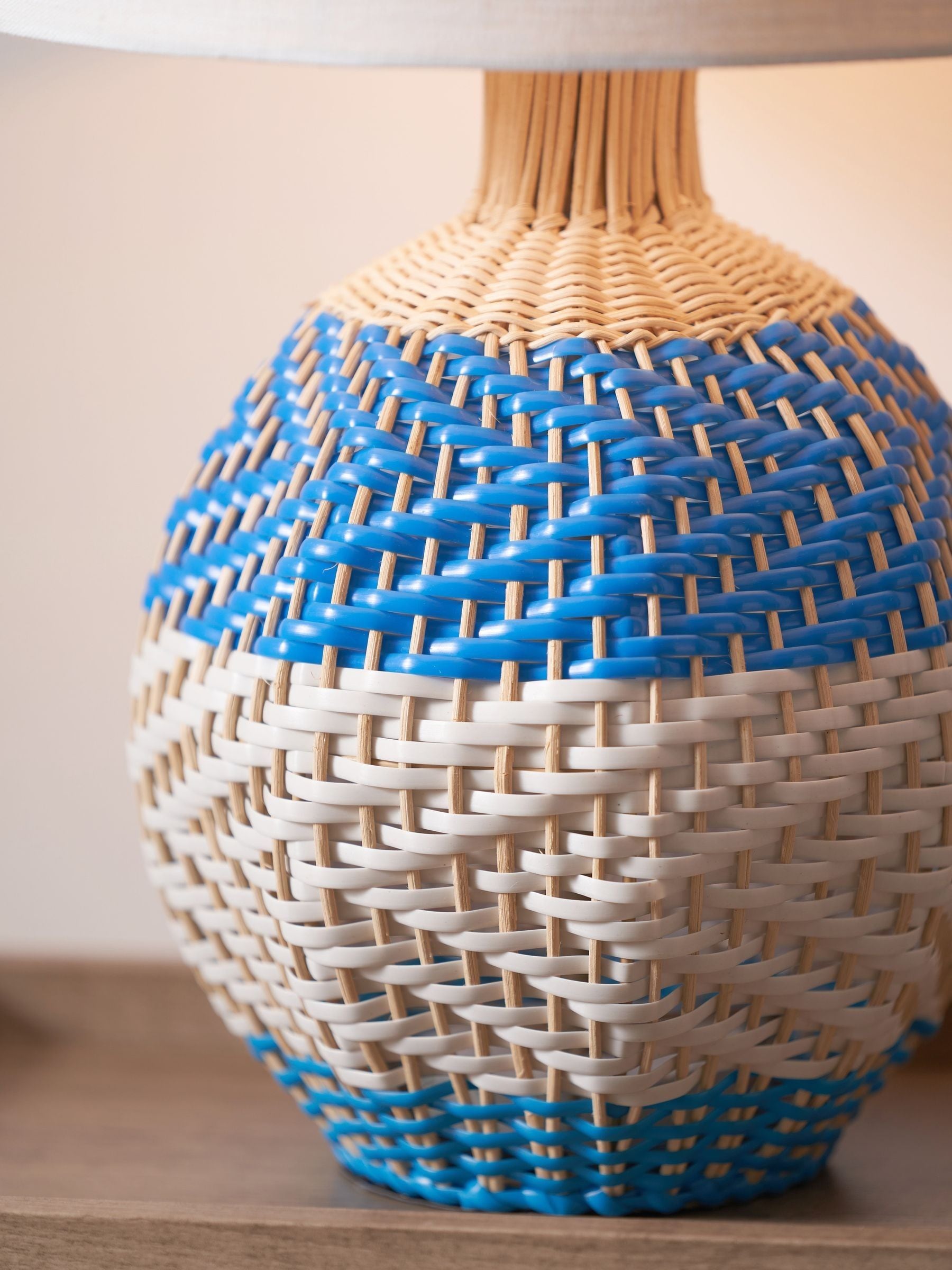 Designers Guild Cobalt Brera rattan table lamp, UK version
