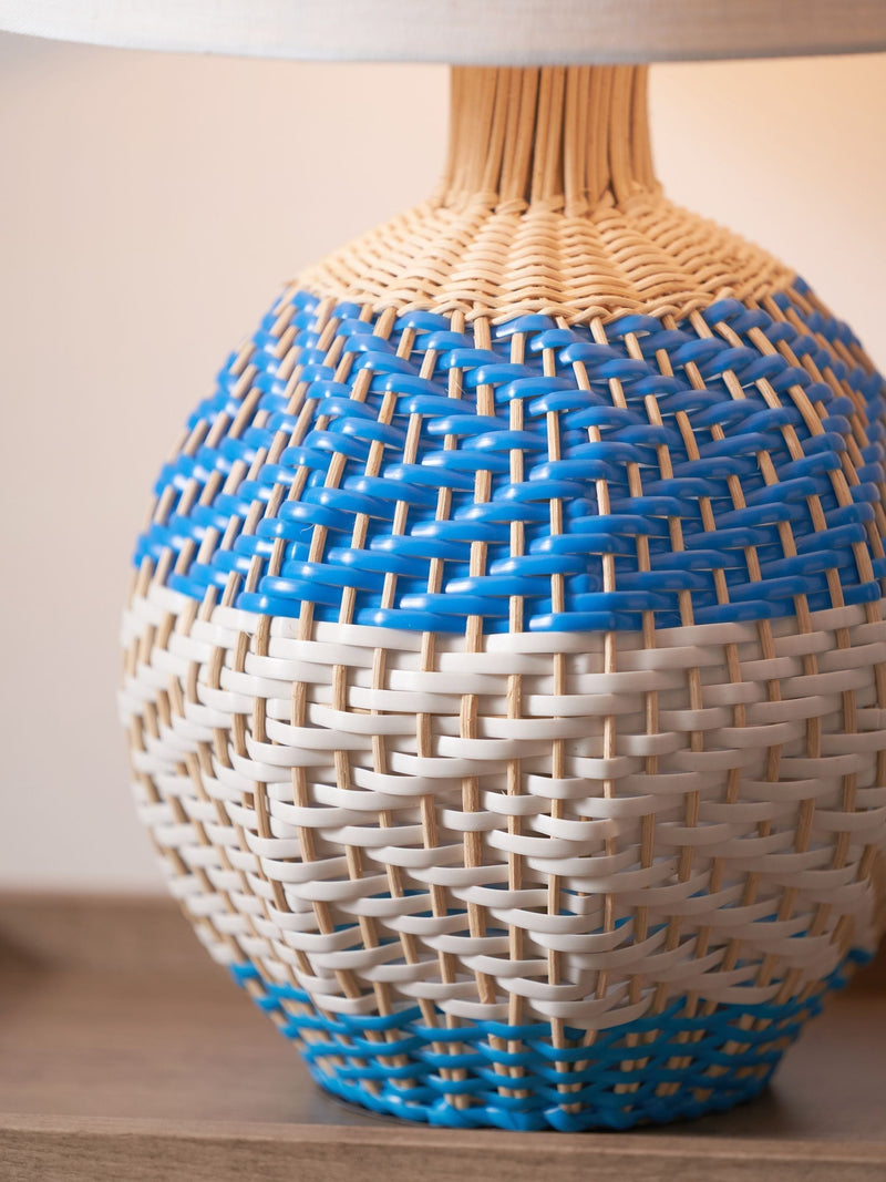 Designers Guild Cobalt Brera rattan table lamp, UK version