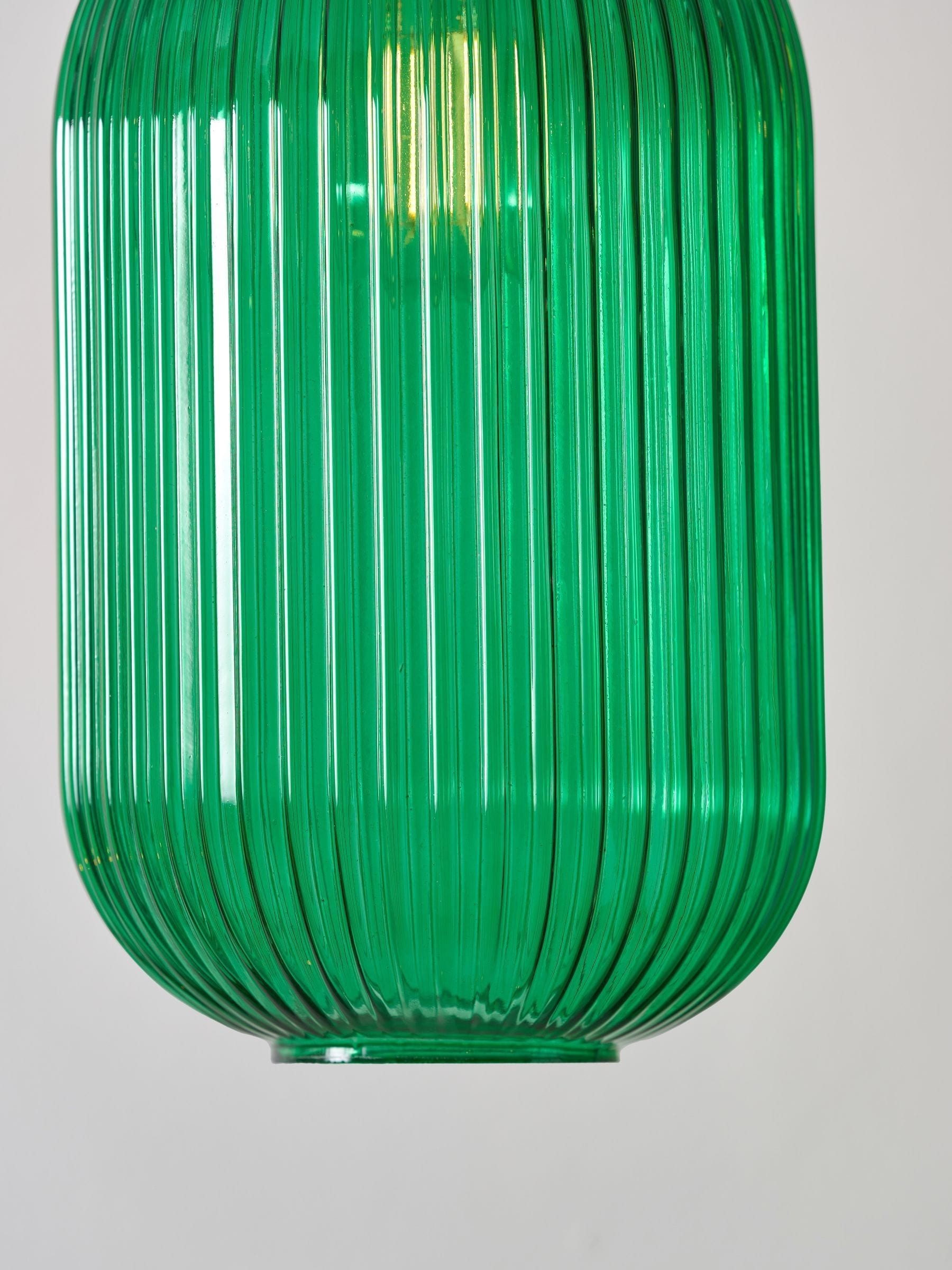 Designers Guild emerald ribbed glass ceiling pendant, imported from the UK