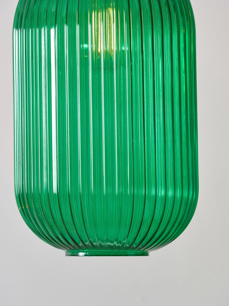 Designers Guild emerald ribbed glass ceiling pendant, imported from the UK