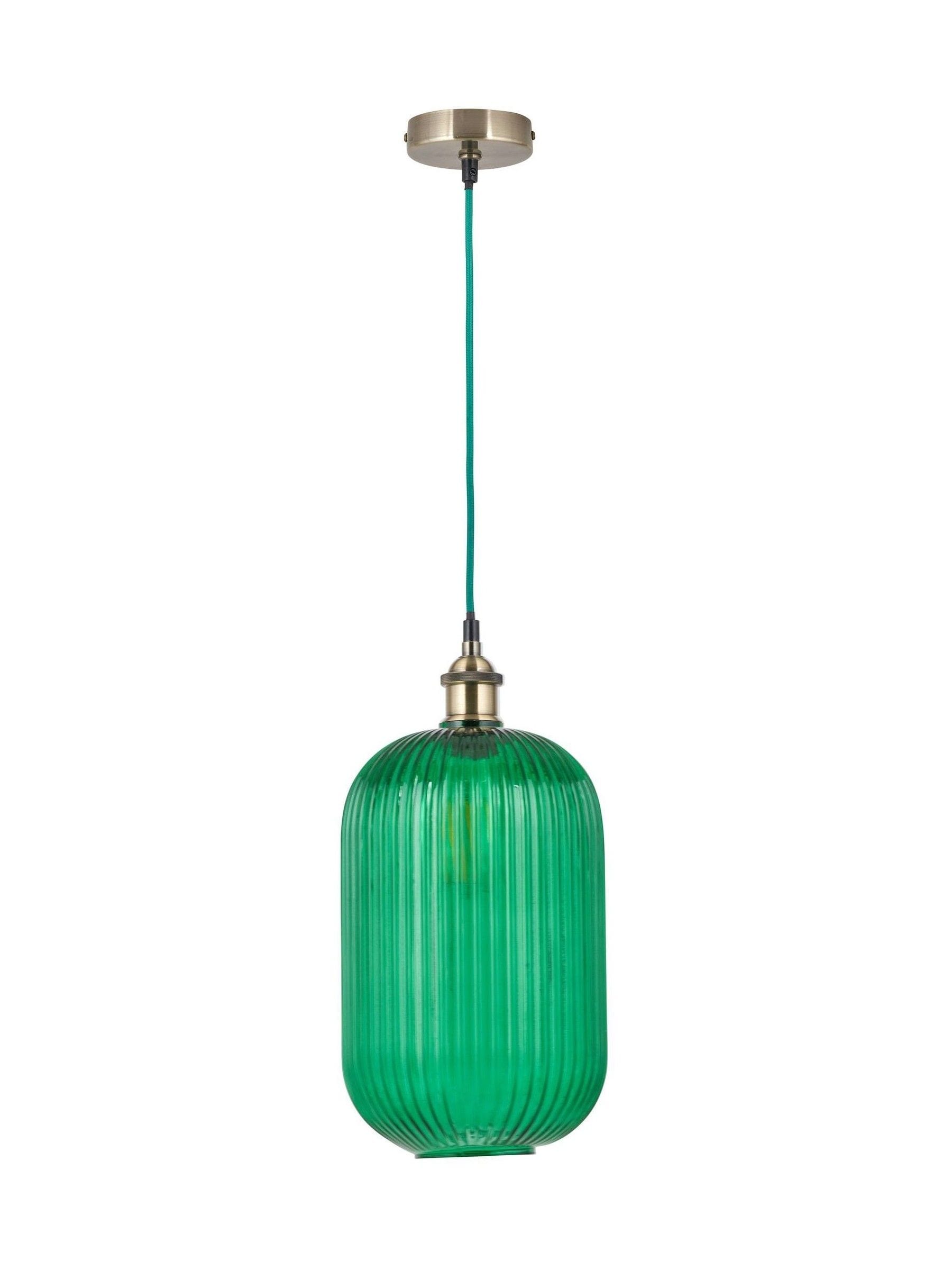 Designers Guild emerald ribbed glass ceiling pendant, imported from the UK