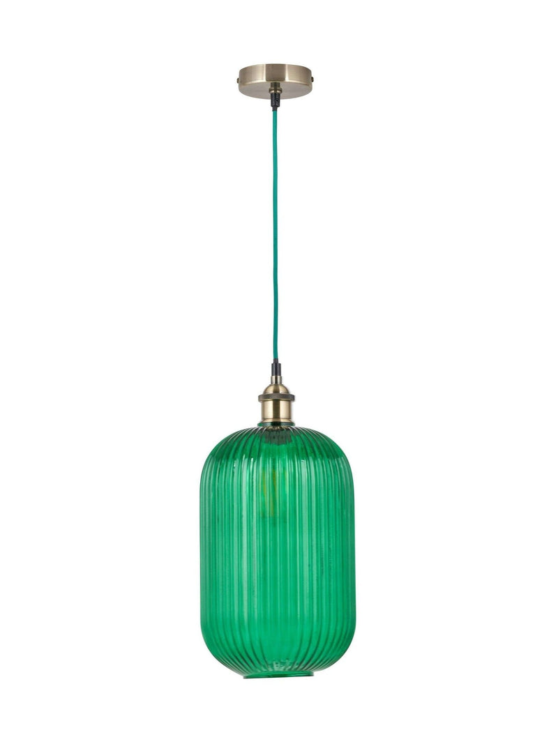 Designers Guild emerald ribbed glass ceiling pendant, imported from the UK