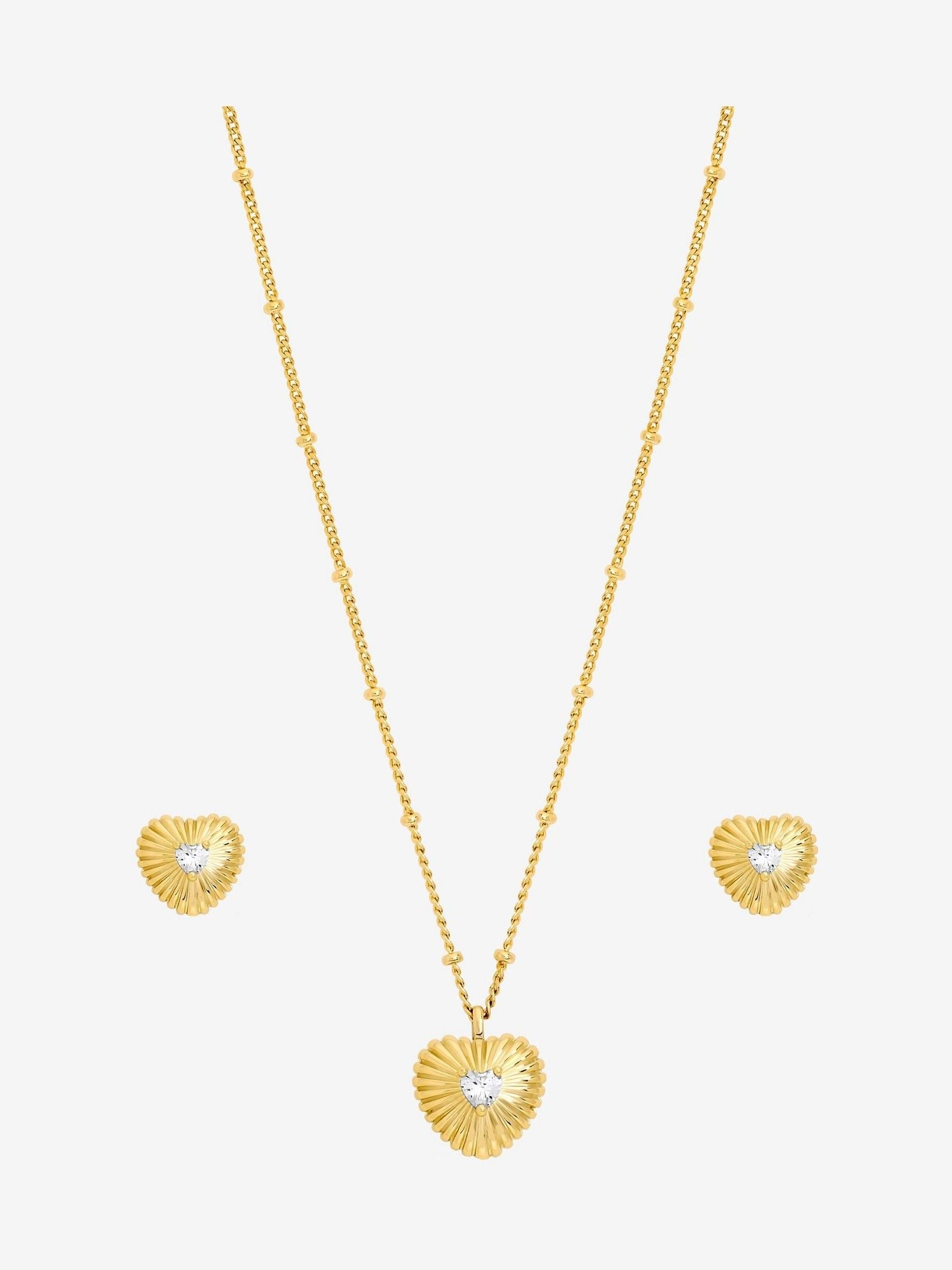 Inicio gold tone cubic zirconia ridged heart jewelry set, UK version