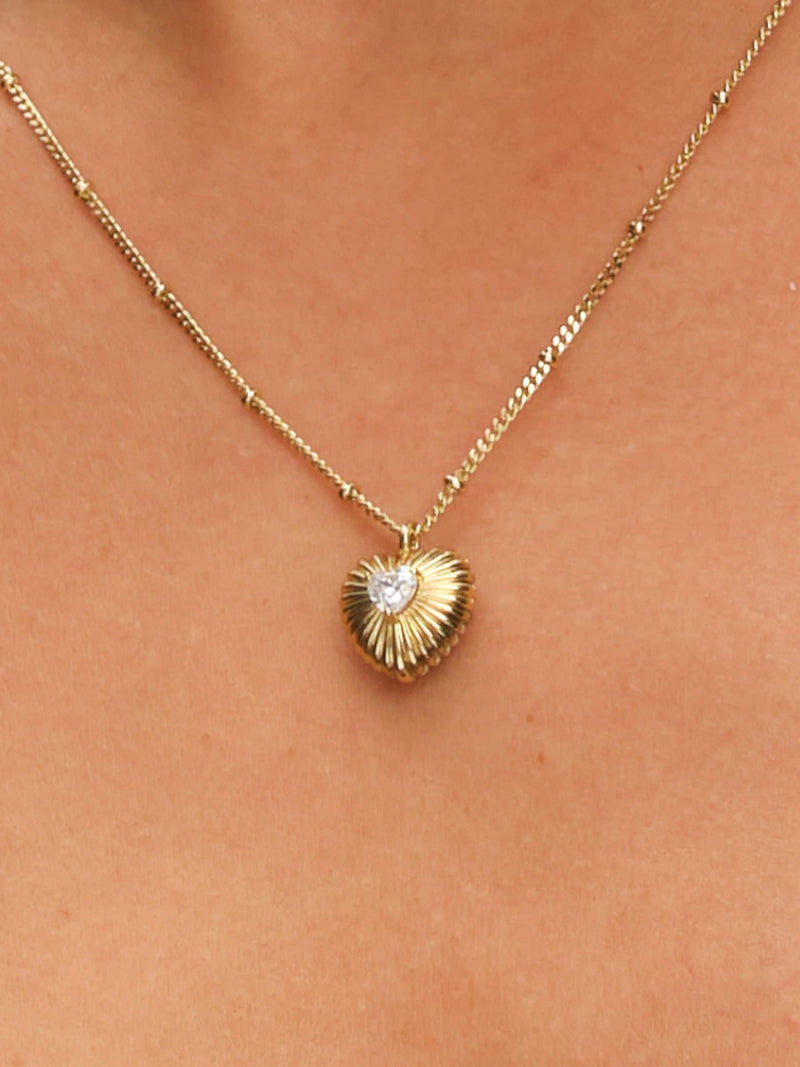 Inicio gold tone cubic zirconia ridged heart jewelry set, UK version
