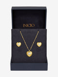 Inicio gold tone cubic zirconia ridged heart jewelry set, UK version
