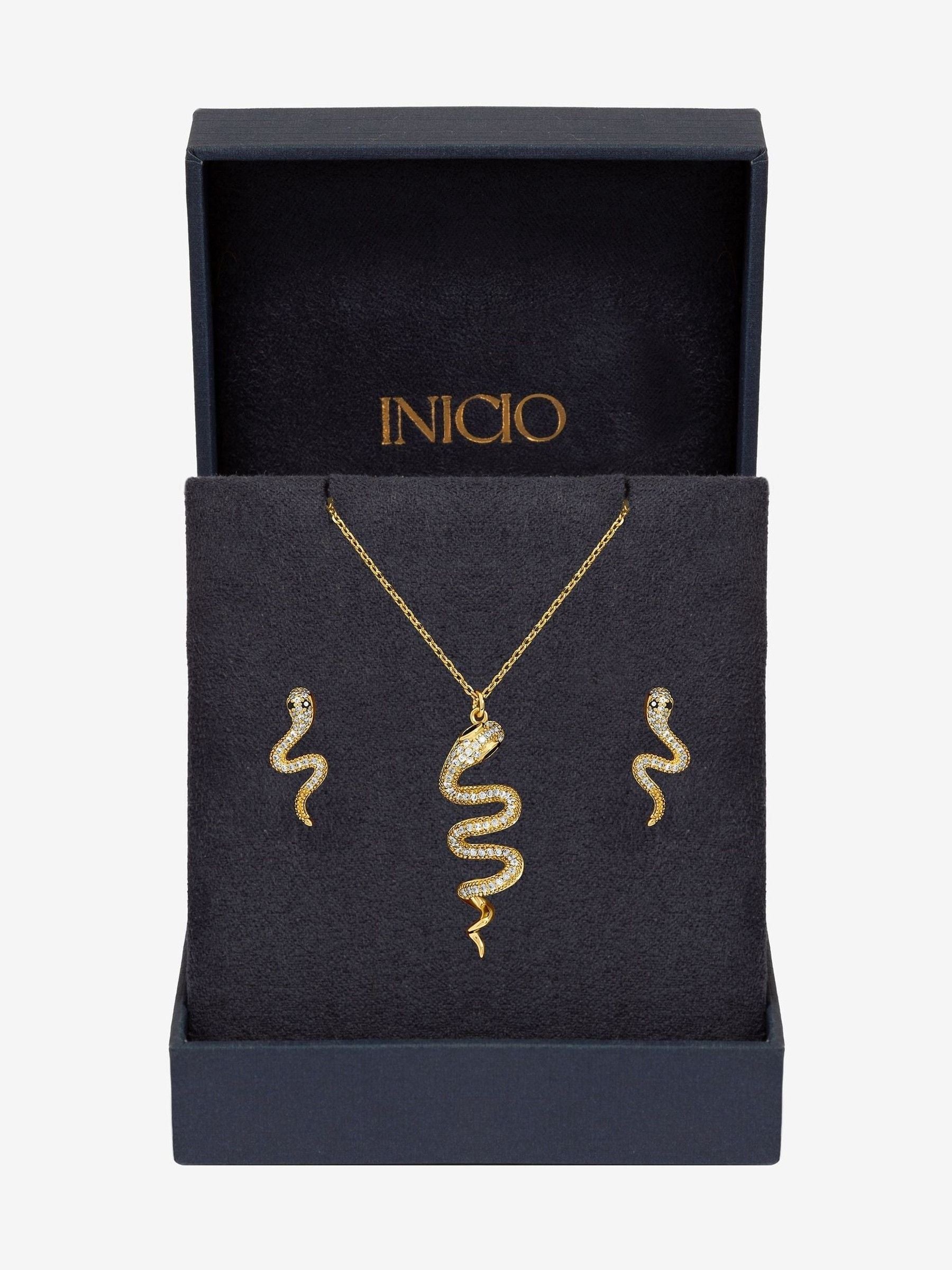 Inicio Gold Tone Cubic Zirconia Snake Gift Box Set