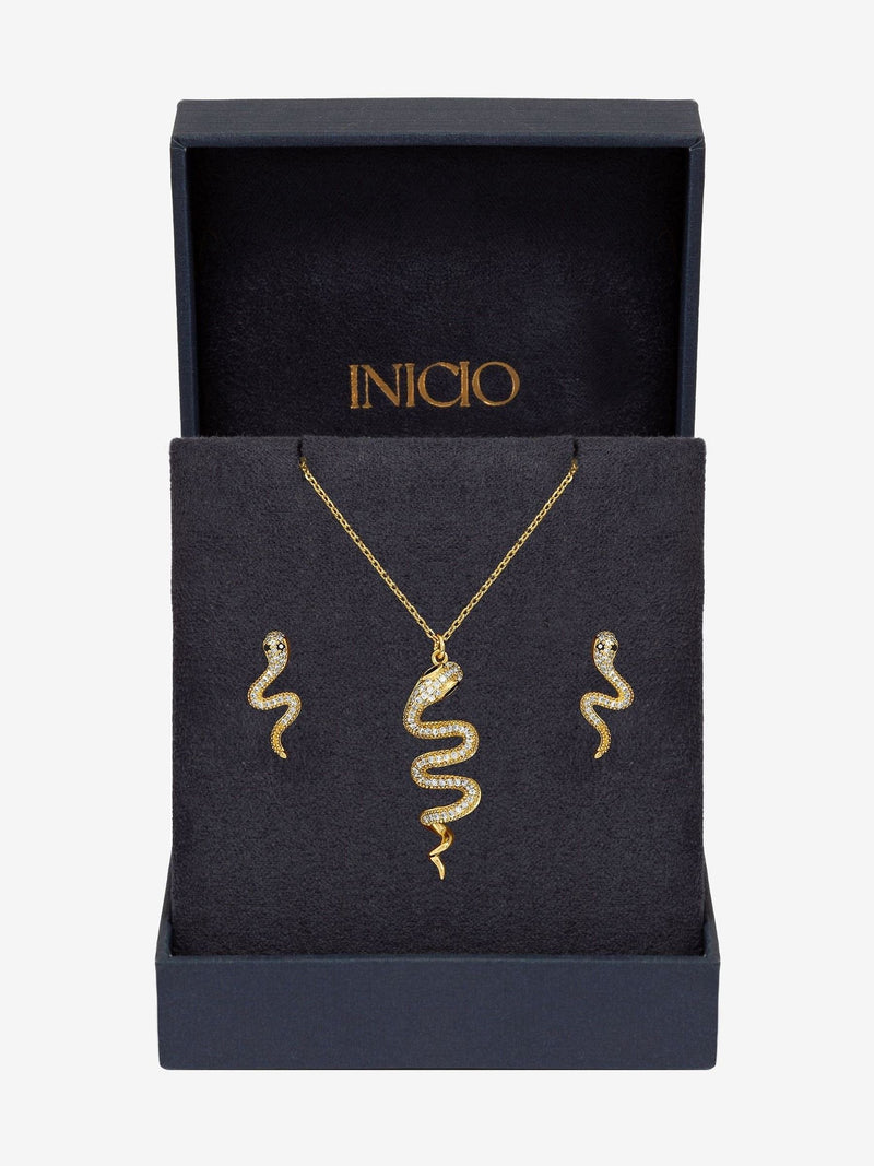 Inicio Gold Tone Cubic Zirconia Snake Gift Box Set