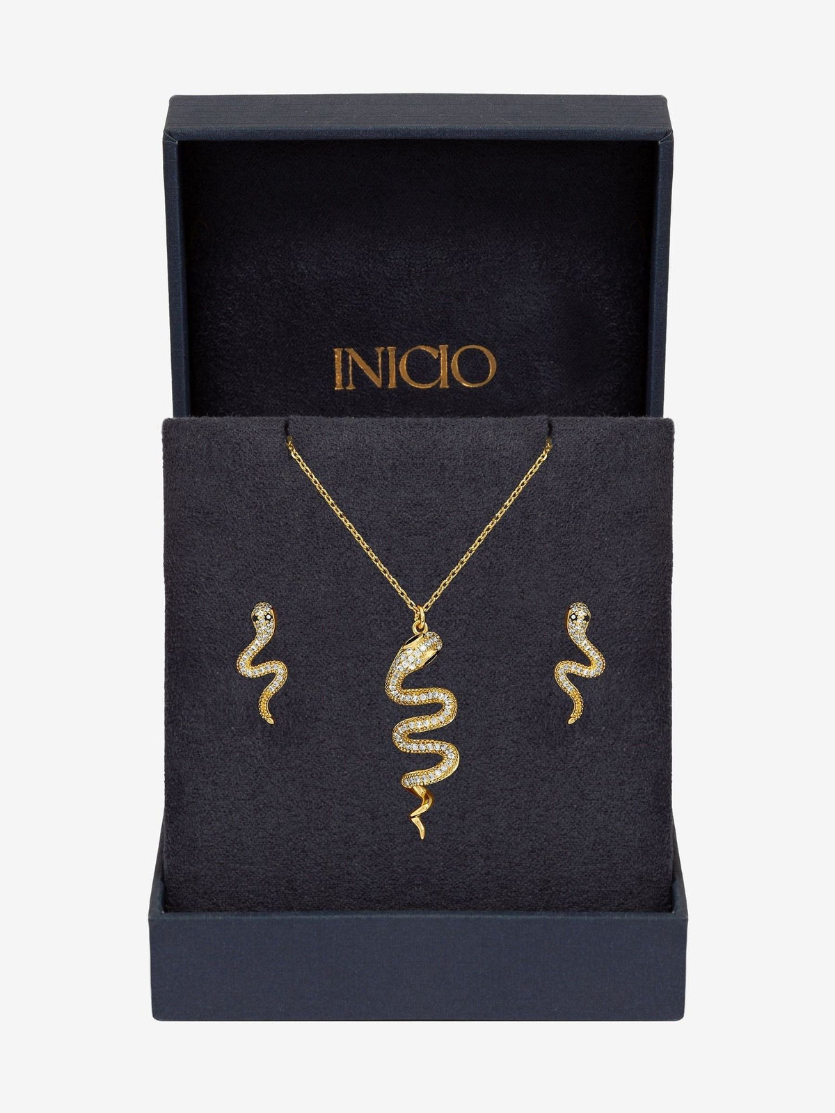 Inicio Gold Tone Cubic Zirconia Snake Gift Box Set