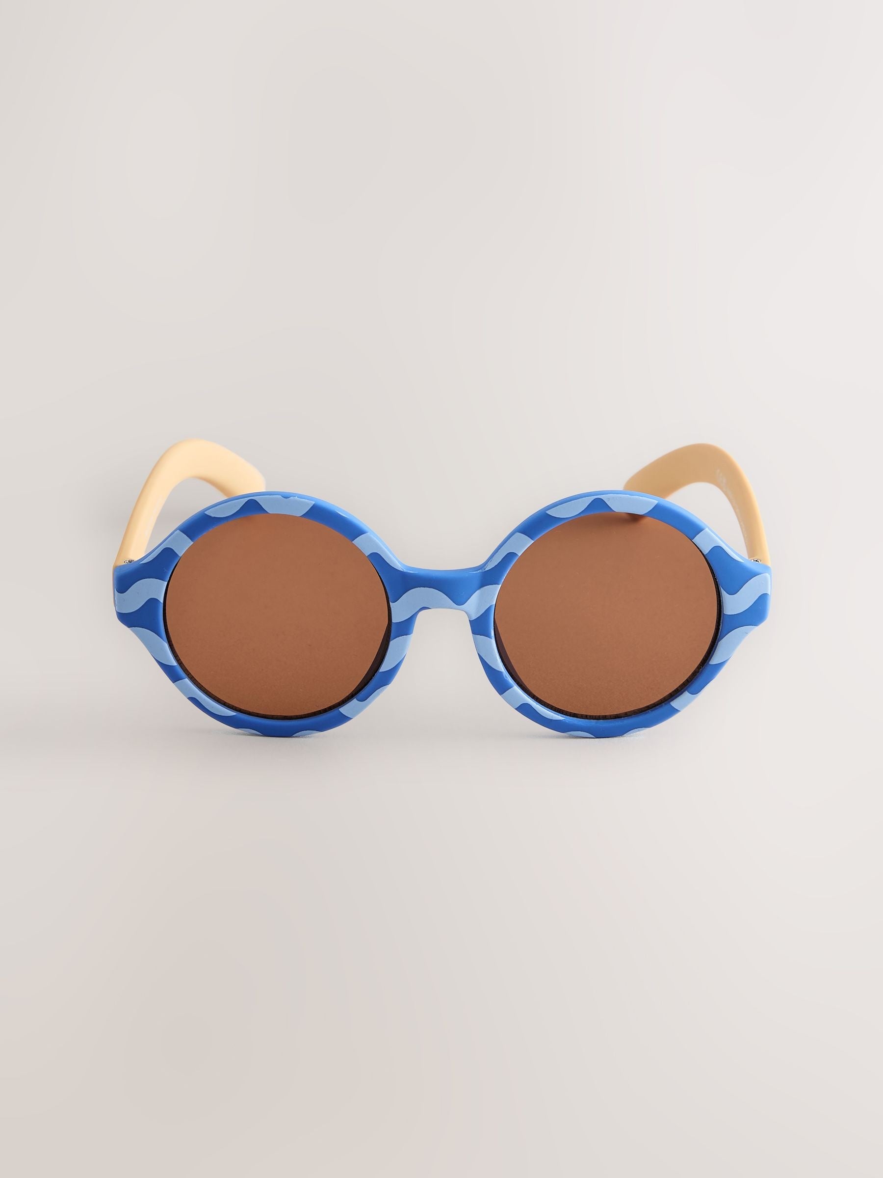 Blue and yellow round sunglasses (British brand)