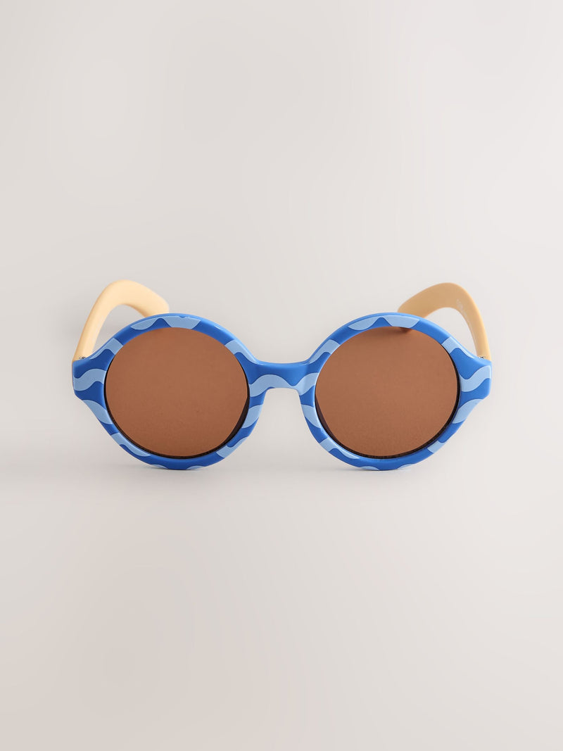 Blue and yellow round sunglasses (British brand)