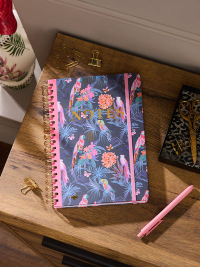 Next Pink and Navy Tropical Print B5 Notebook- Buy online at McGrocer