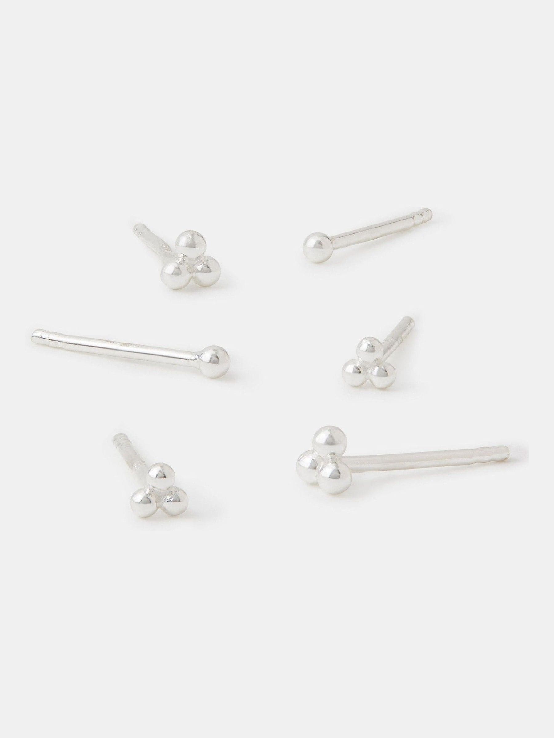 Accessorize sterling silver ball stud earrings, 3-pack - British product