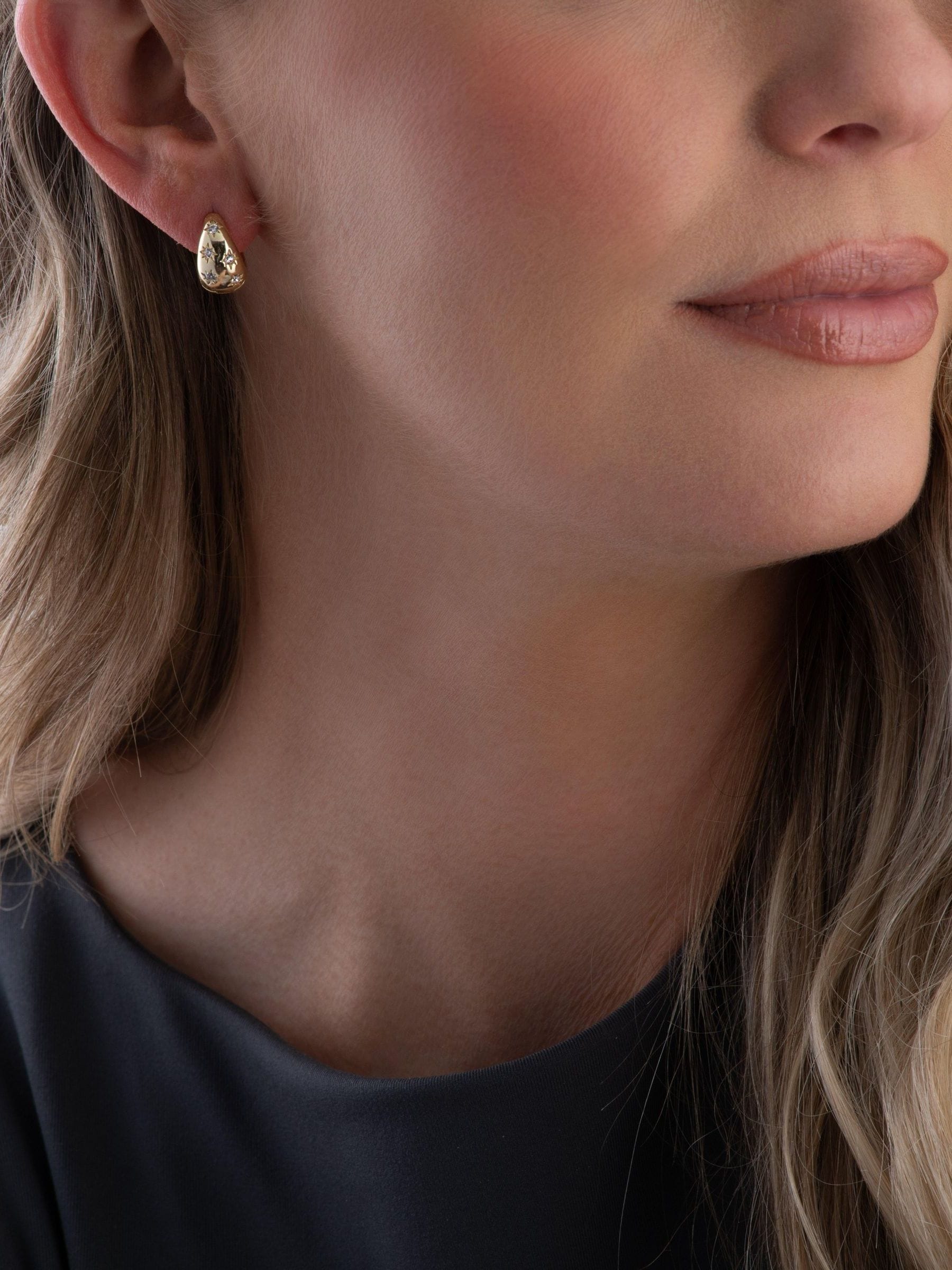 Beaverbrooks Gold Plated Cubic Zirconia Huggie Hoop Earrings