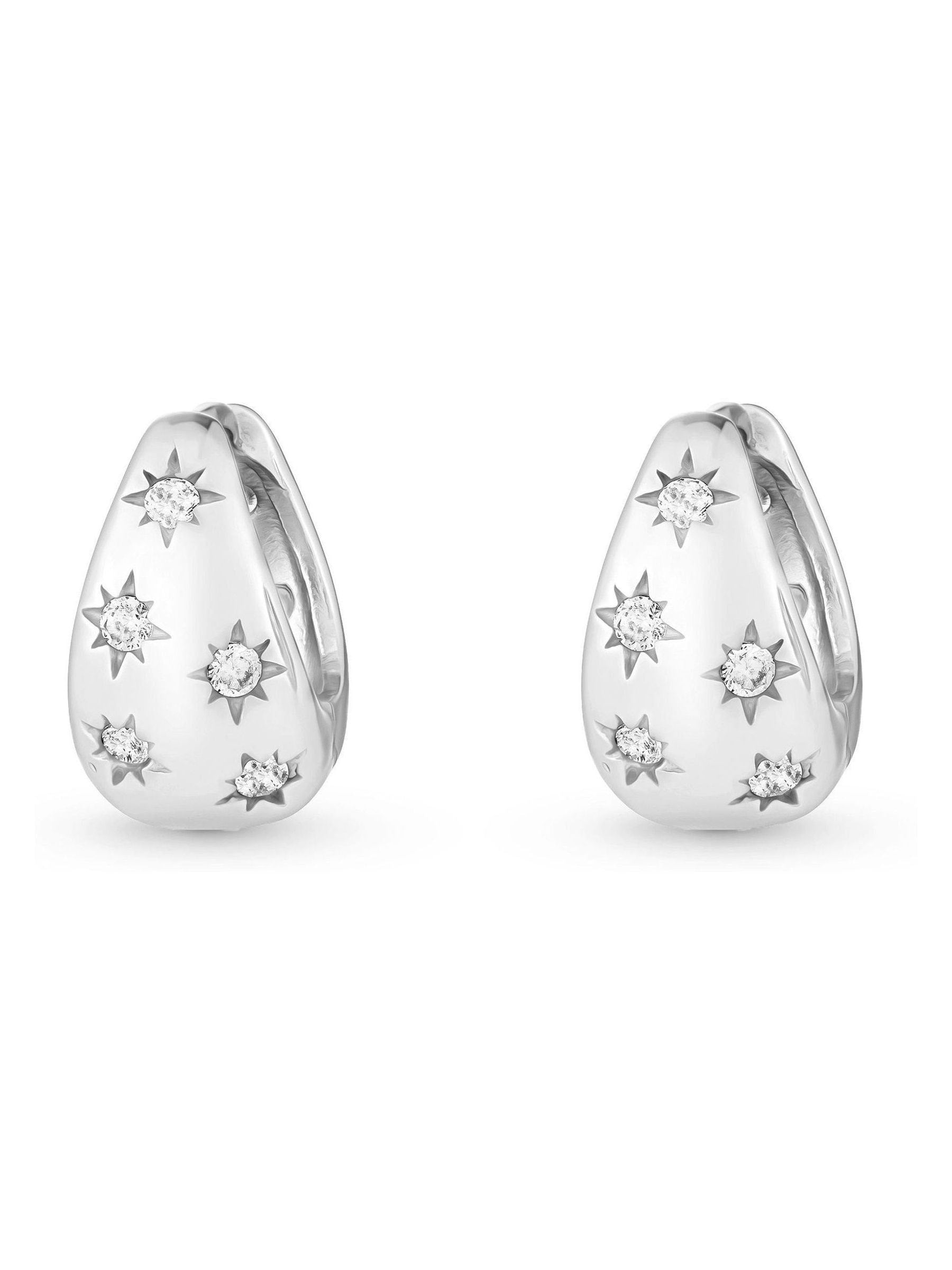 Beaverbrooks sterling silver cubic zirconia huggie hoop earrings 14mm - British product