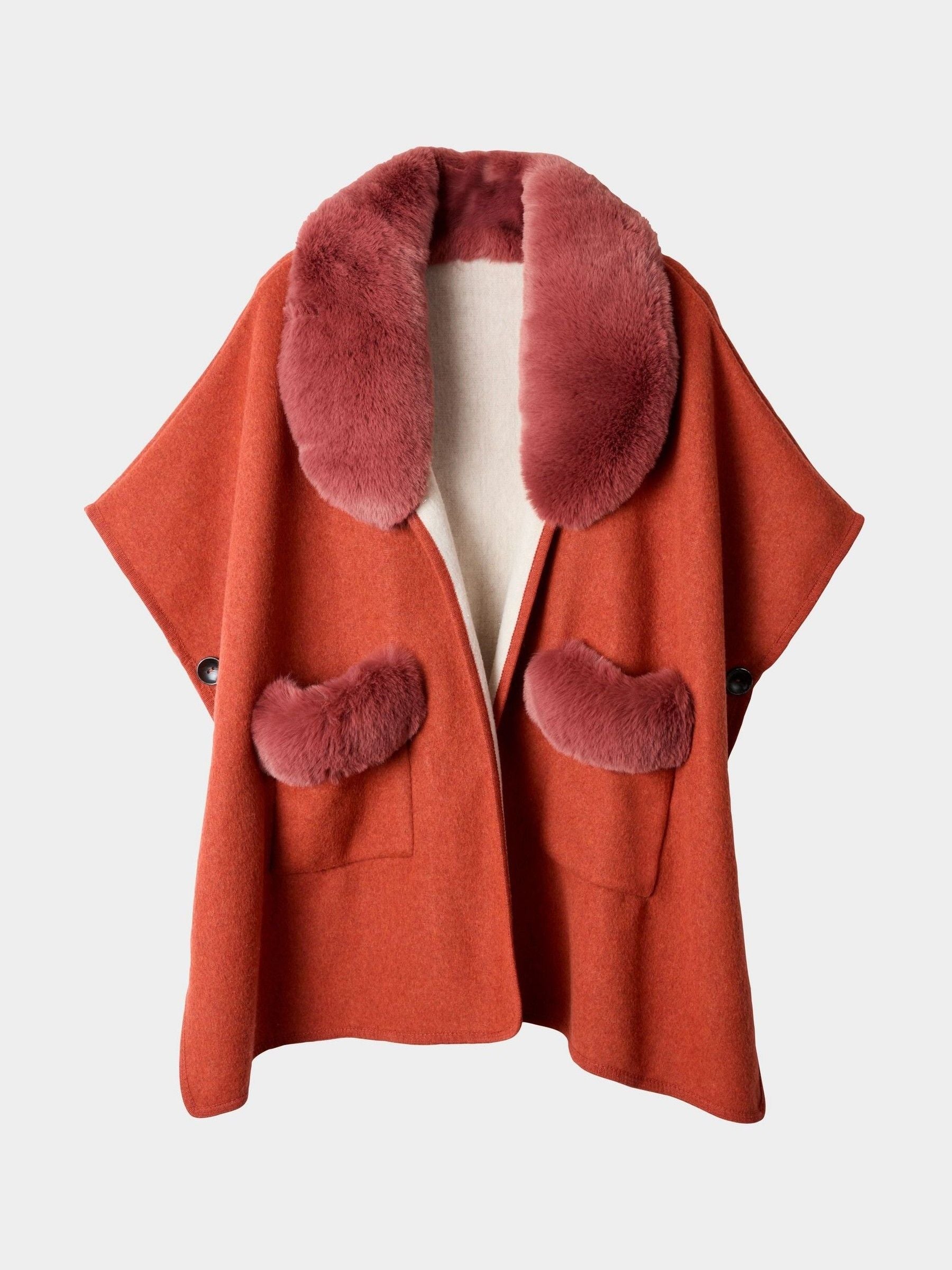 Joe Browns orange boho fur-collar wrap cover-up (British brand)
