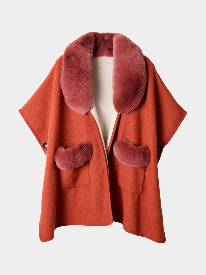 Joe Browns orange boho fur-collar wrap cover-up (British brand)