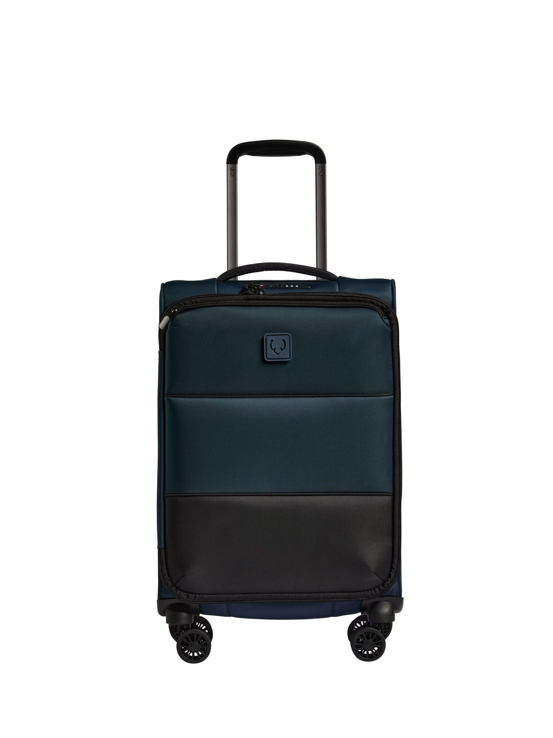 Antler Blue Soft Stripe cabin suitcase, imported from the UK