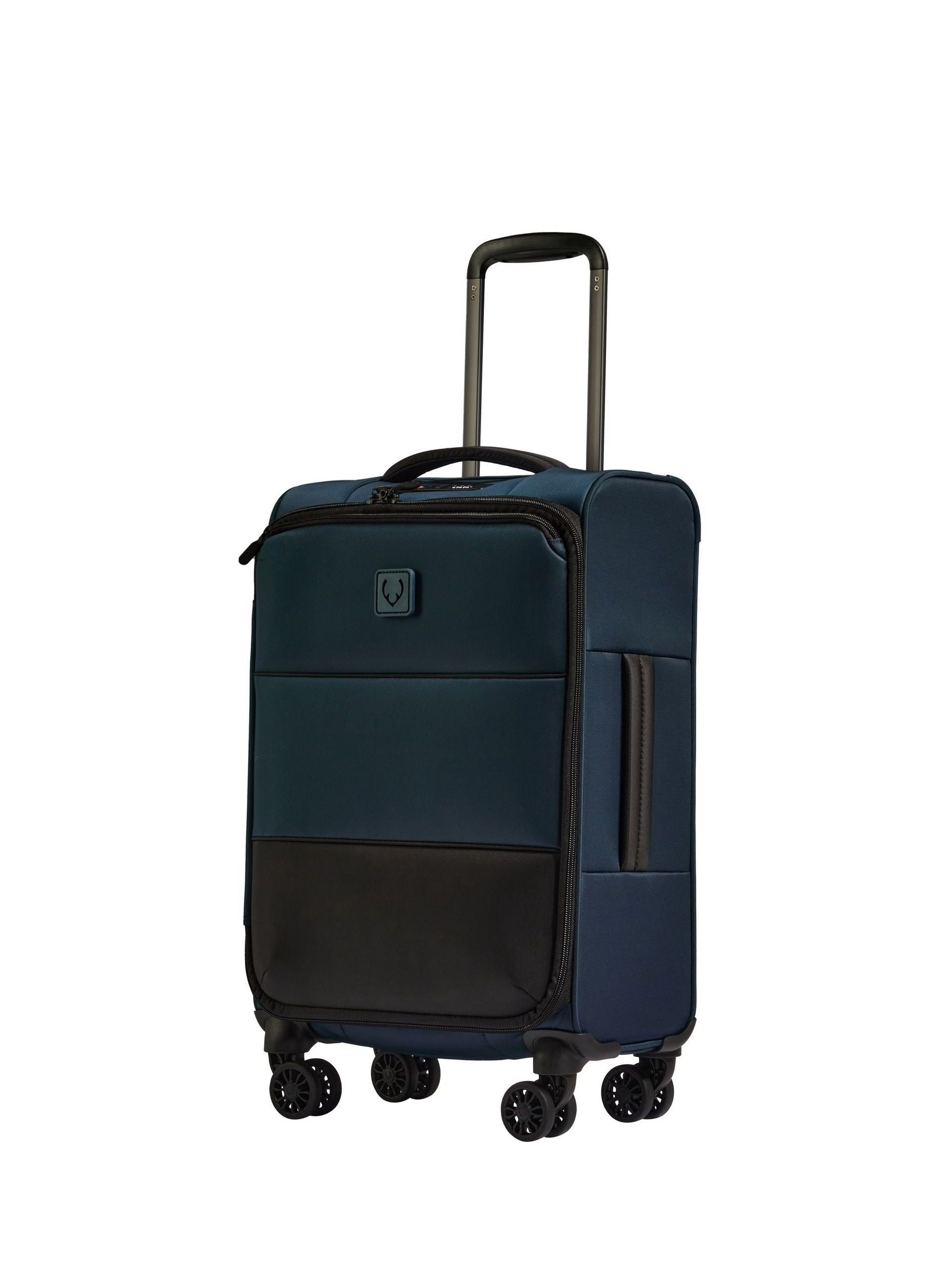 Antler Blue Soft Stripe cabin suitcase, imported from the UK