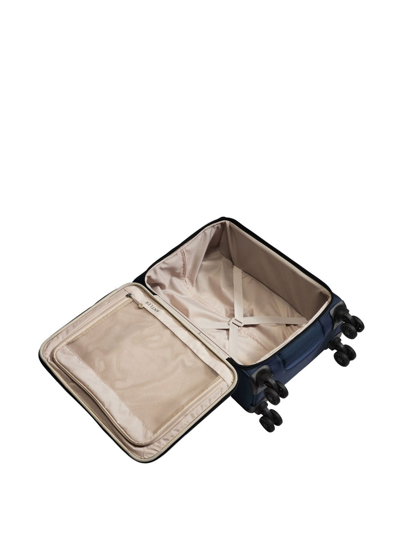 Antler Blue Soft Stripe cabin suitcase, imported from the UK