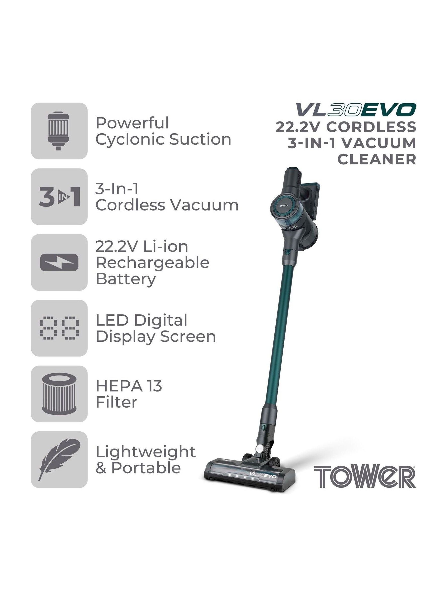 Tower Emerald VL30 EVO cordless vacuum, imported from the UK