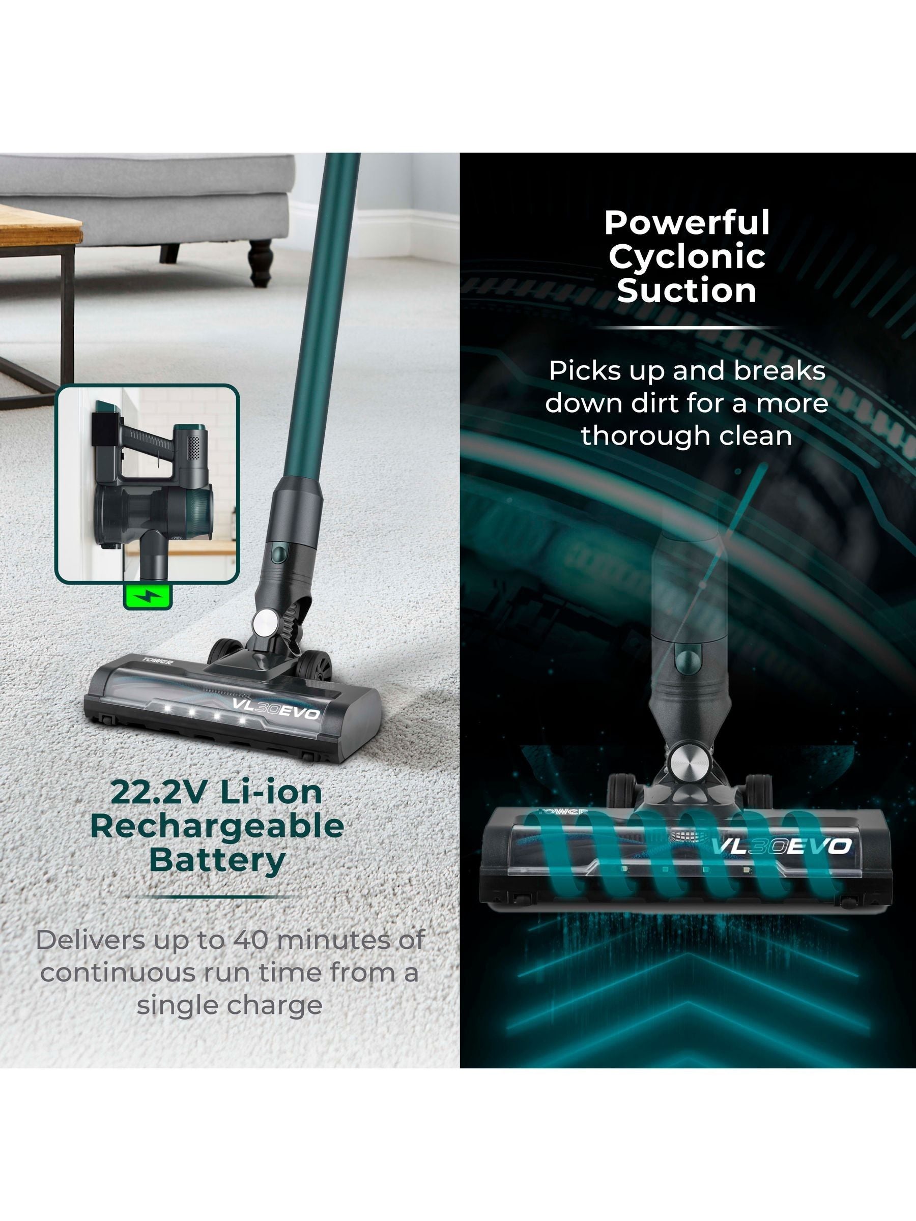 Tower Emerald VL30 EVO cordless vacuum, imported from the UK